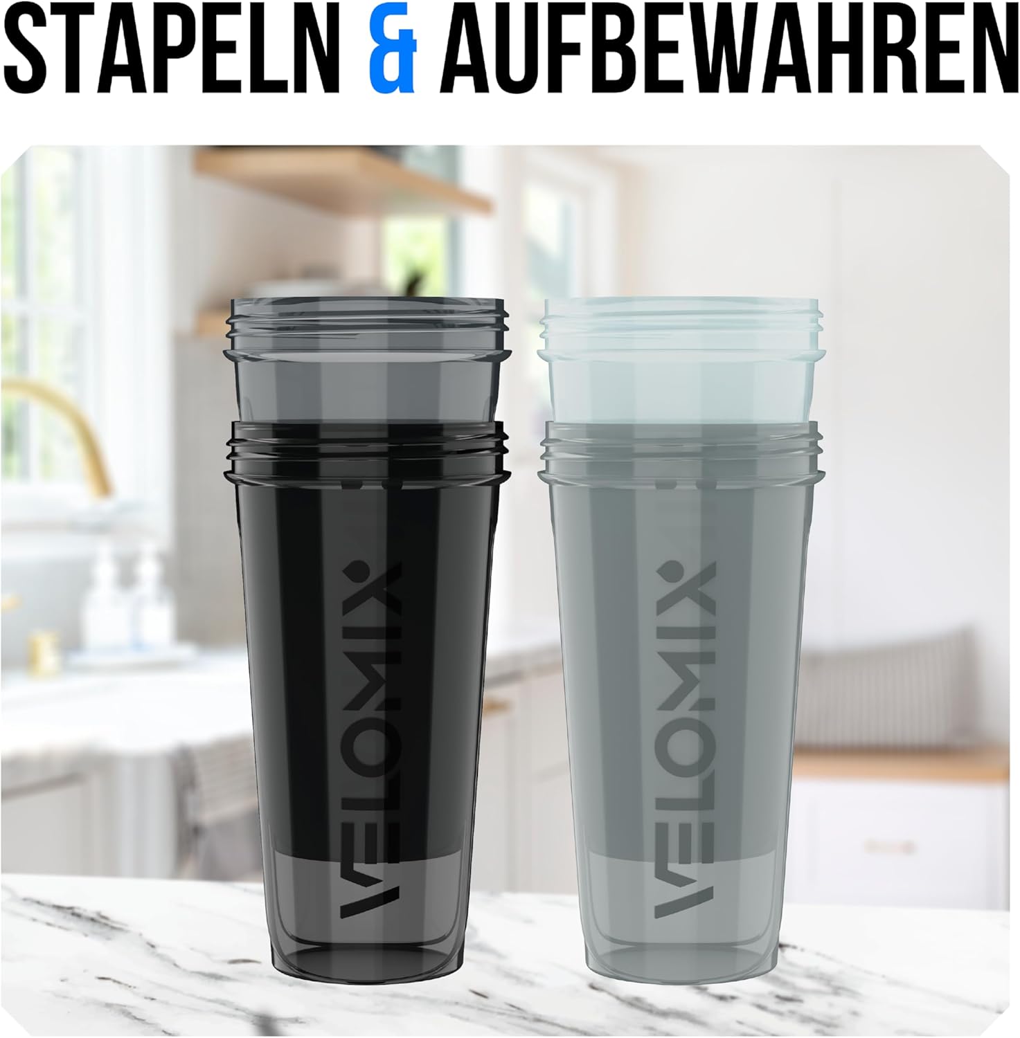 Thumbnail 5 de VELOMIX 4er-Set Eiweiß-Shaker 828 ml (BPA-frei, auslaufsicher, spülmaschinengeeignet)