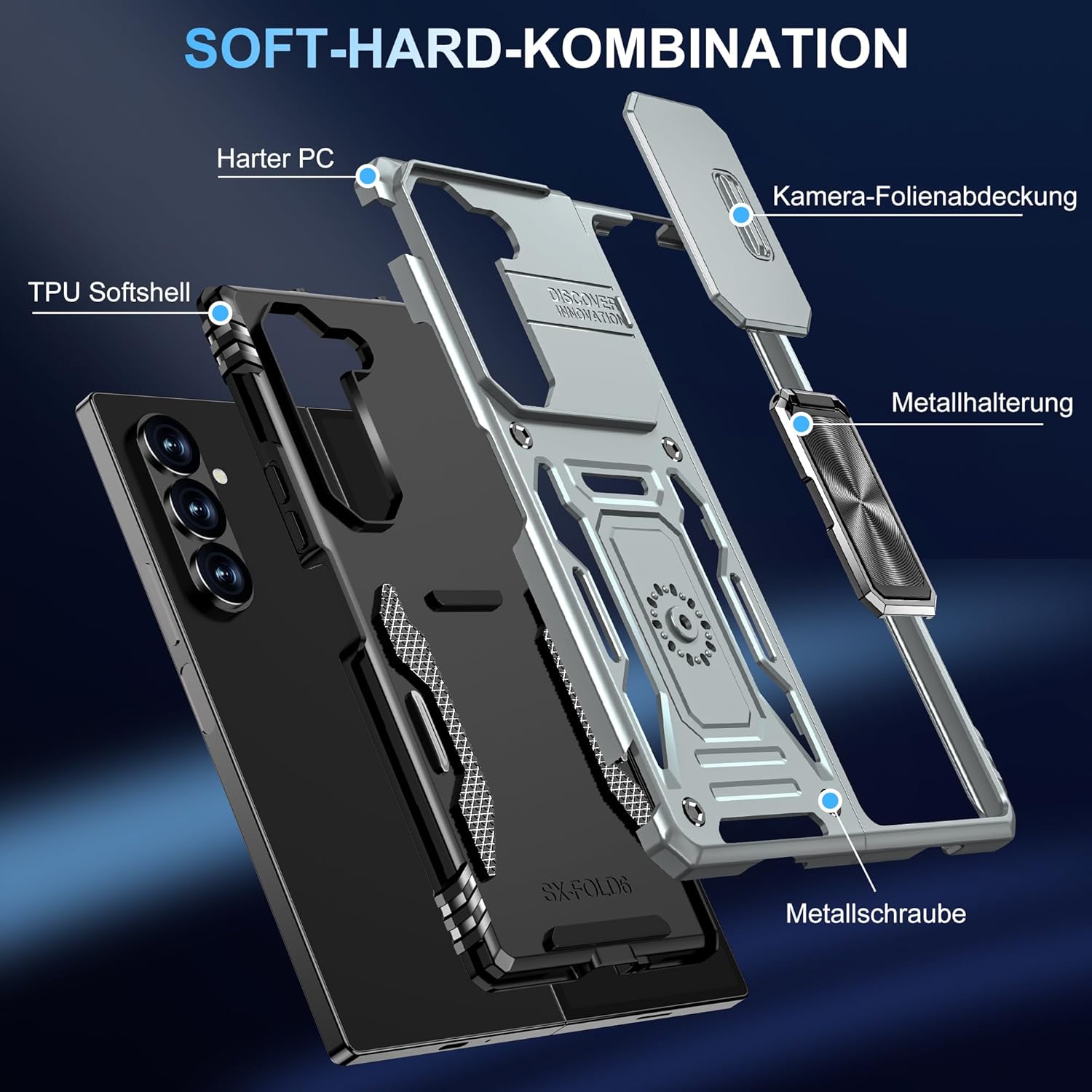 Thumbnail 5 de Vanki Handyhülle für Samsung Galaxy Z Fold 7 – 360° Drehbarer Metallring Ständer, Kameraschutz & Stoßfest