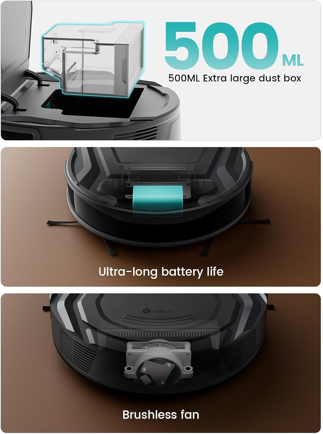 Detalle de Lefant M210 Pro Robot Vacuum: Slim, powerful 4000Pa suction for pet-friendly homes