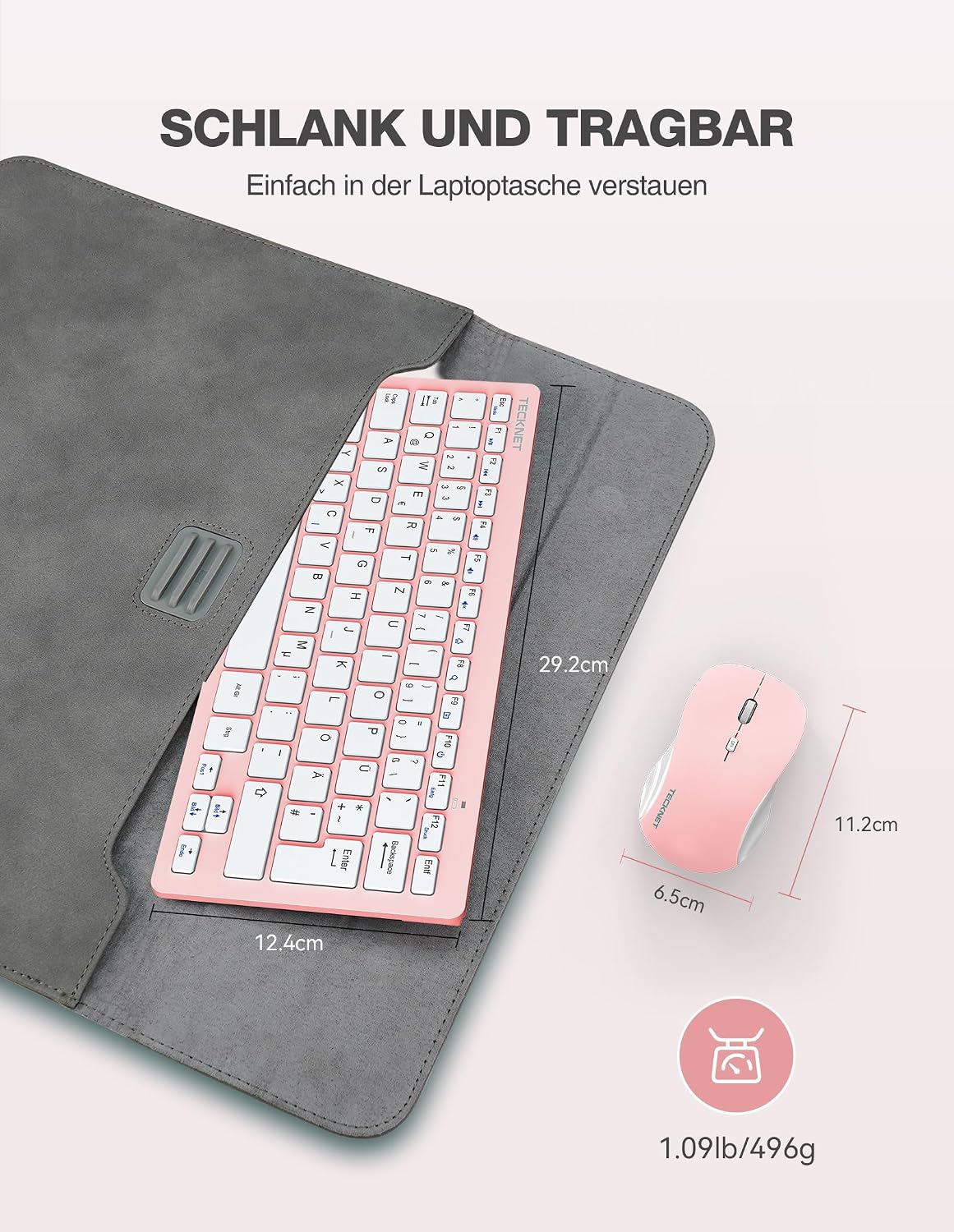 Thumbnail 6 de TECKNET Kabelloses Tastatur- und Maus-Set Rosa – Deutsch QWERTZ, 2,4 GHz, 15 m Reichweite