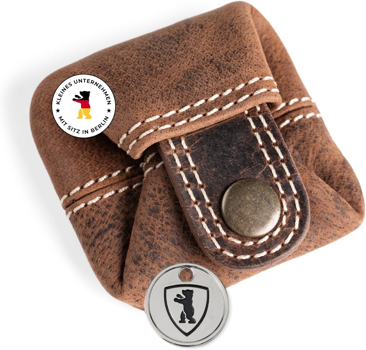 Detalle de Berliner Bags Vintage Kleingeldbörse Lena S – kleine Münzbörse aus Büffelleder (braun)