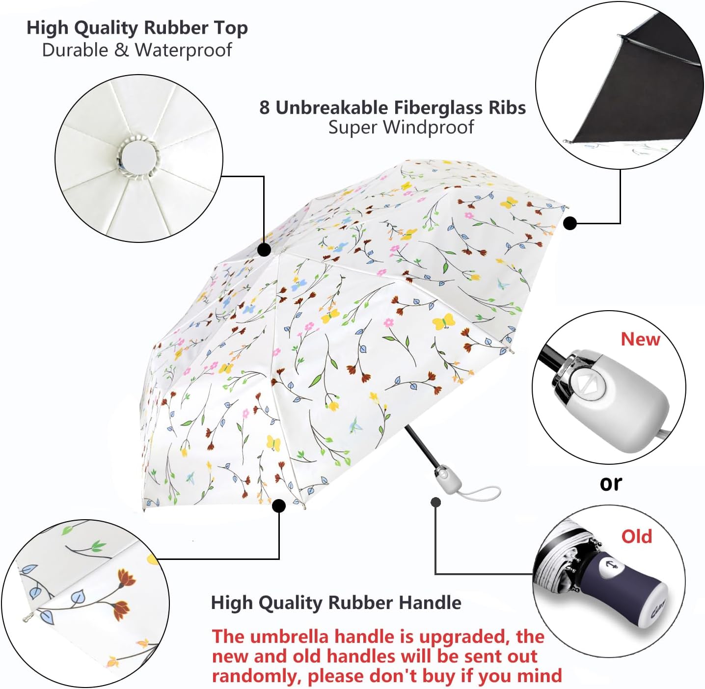 Detalle de CUBY Regenschirm – kompakter UV-Schutzschirm mit 8 Fiberrippen, windbeständig & automatisch