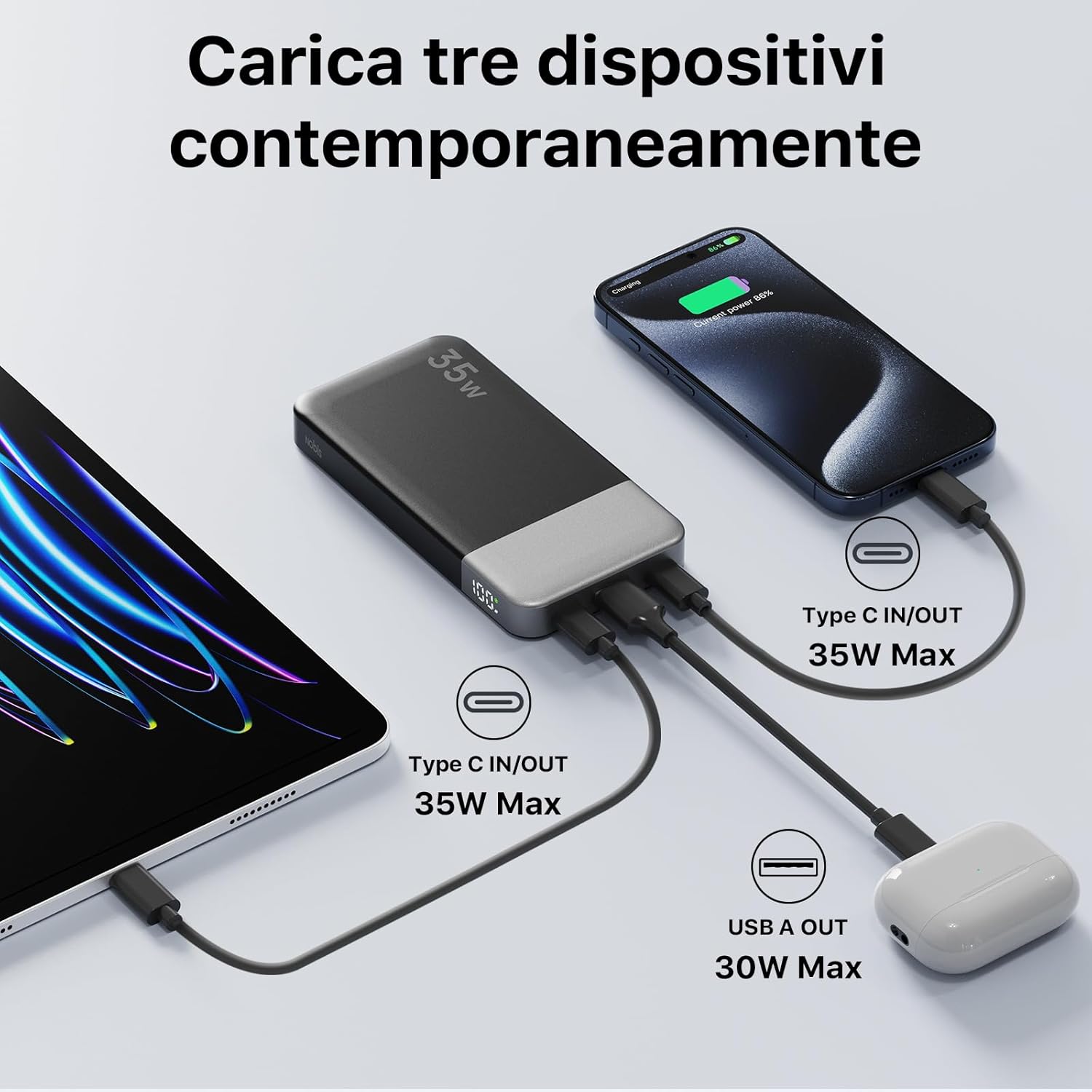 Thumbnail 3 de NOBIS Power Bank 35W portatile da 10.000 mAh con ricarica rapida 2 USB-C & USB-A e display digitale
