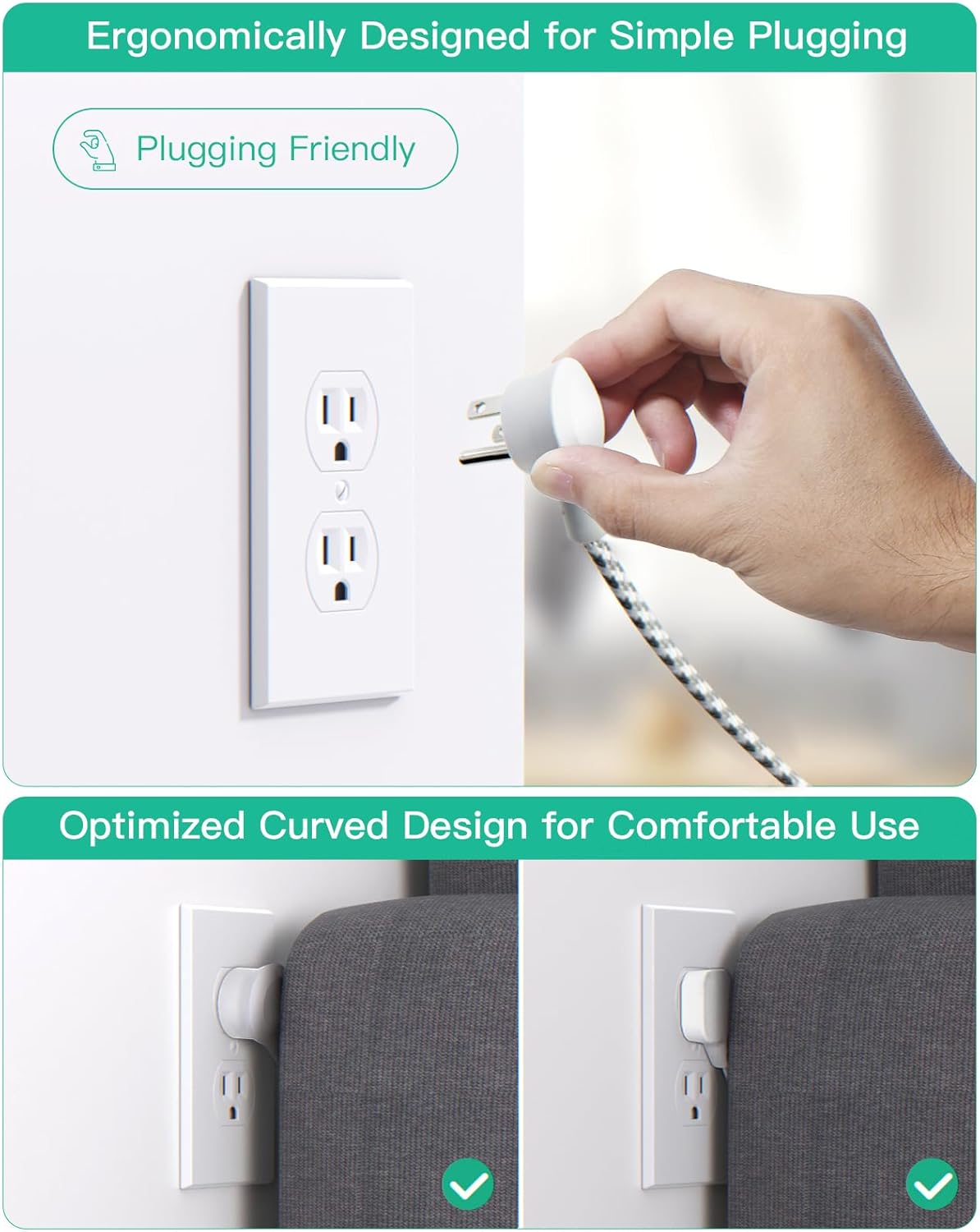 Detalle 1 de Mifaso TH8056 Power Strip with USB-A and USB-C, 5-Ft Flat Cord