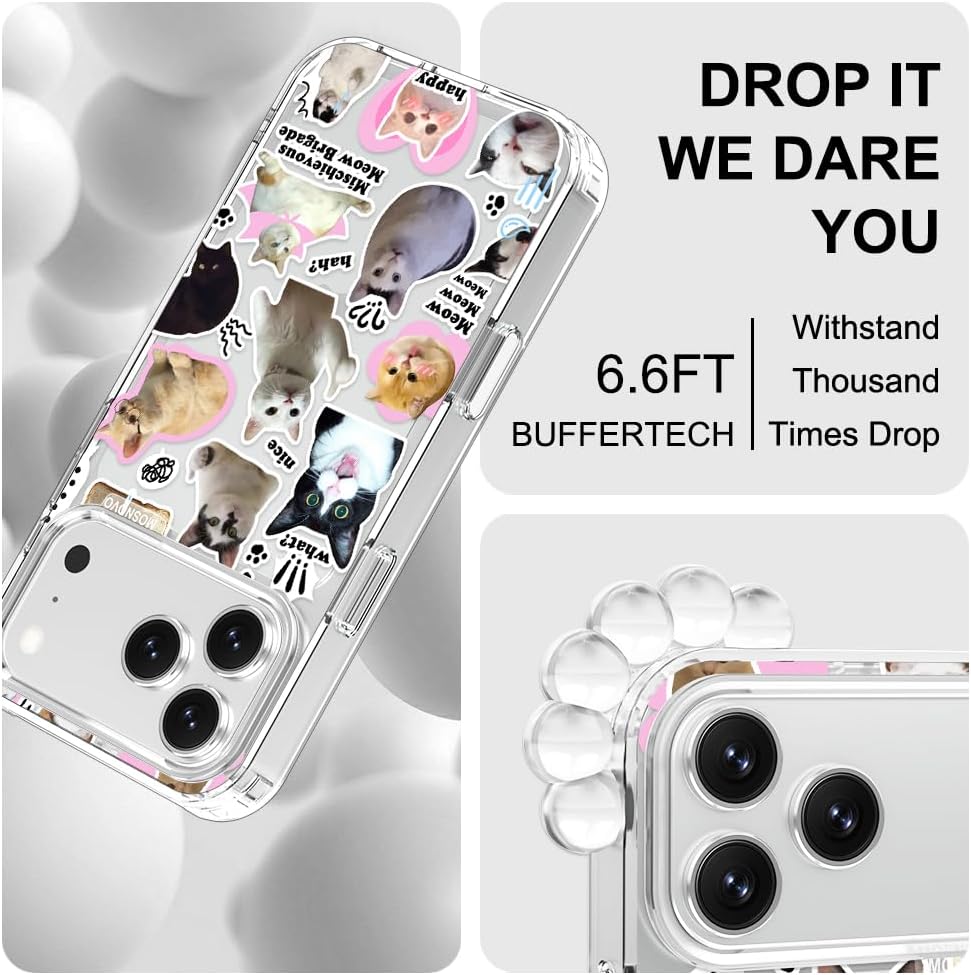 Thumbnail 4 de MOSNOVO for iPhone 17 Pro Max Case with Buffertech Shock Absorption, Clear Cat Brigade Design, Camera Control