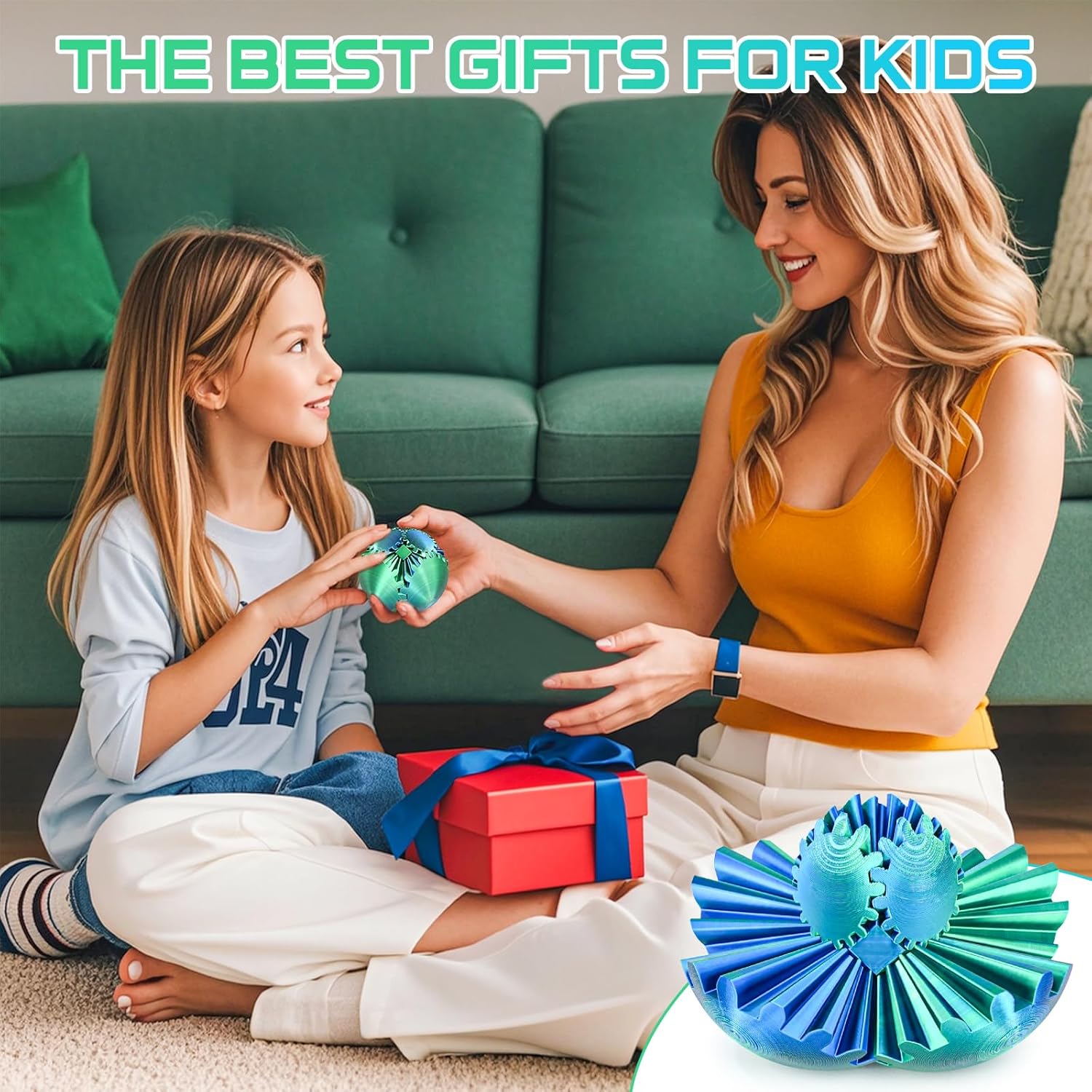Thumbnail 5 de Gear Ball 3D Printed Fidget Toy Spinning Gear Sphere (Green, 2.5 inch)