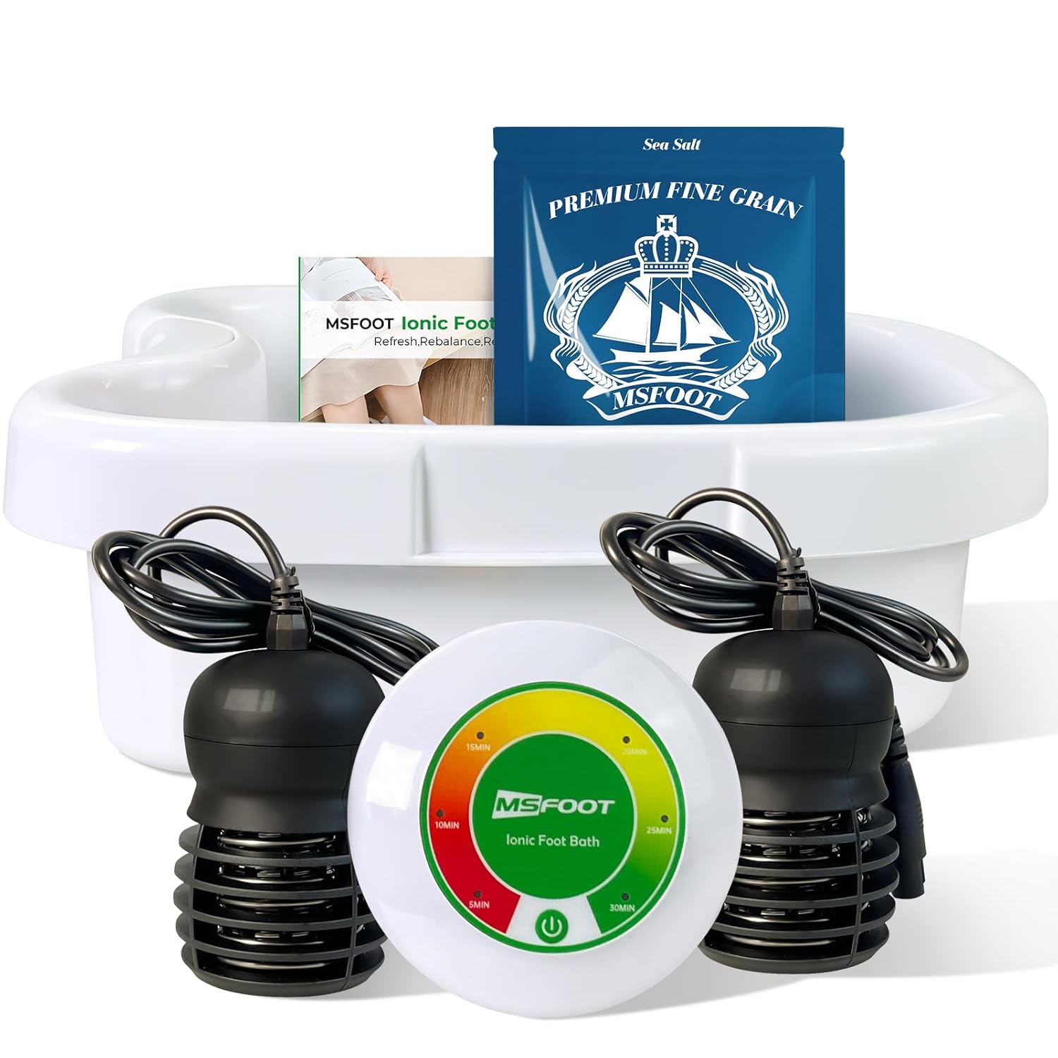 MSFOOT Upgraded Ionic Foot Bath Detox Machine (No Salt Limit, 30-Min Auto Spa) with Liners & Detox Sea Salt