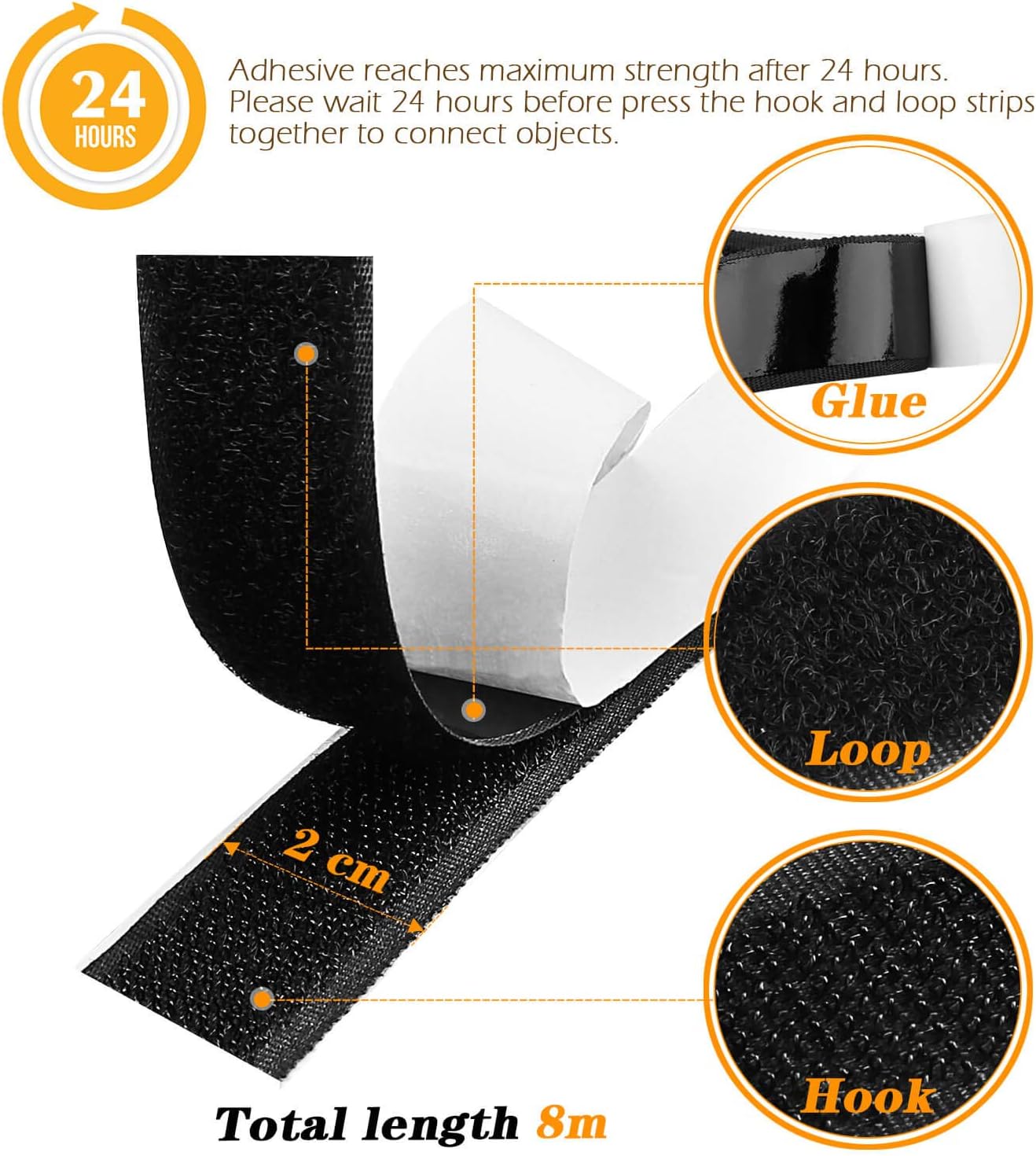 Thumbnail 2 de Blooven Self-Adhesive Hook and Loop Tape, Black, 20 mm x 8 m
