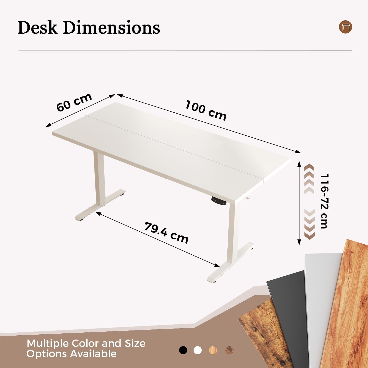 Detalle de Klicelor Electric Standing Desk with 72–116 cm Height, 2 Memory Buttons, and Dual Panels (White)