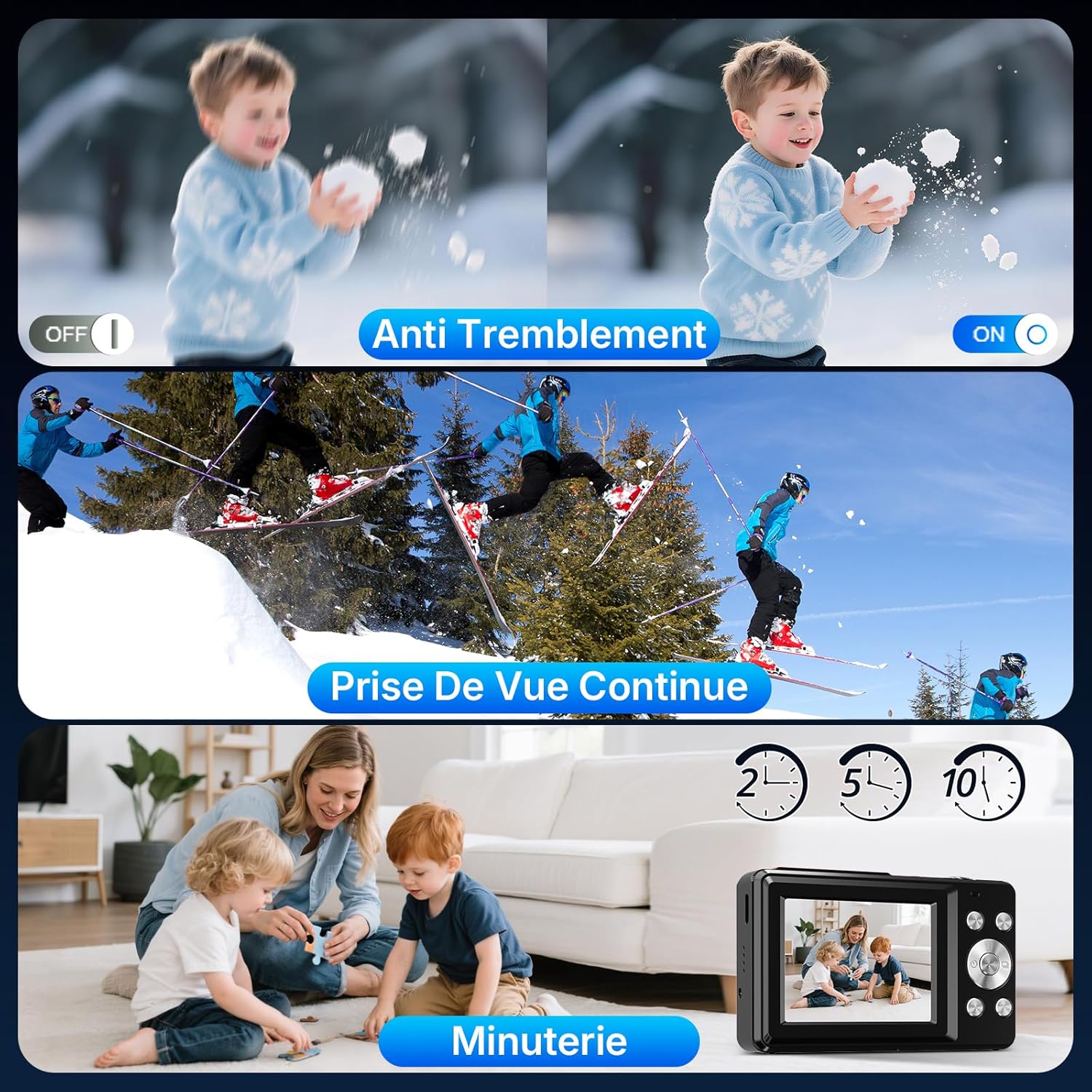 Detalle de Appareil photo numérique compact 44MP : vidéo HD 1080P, écran IPS 2,4”, zoom numérique 16X
