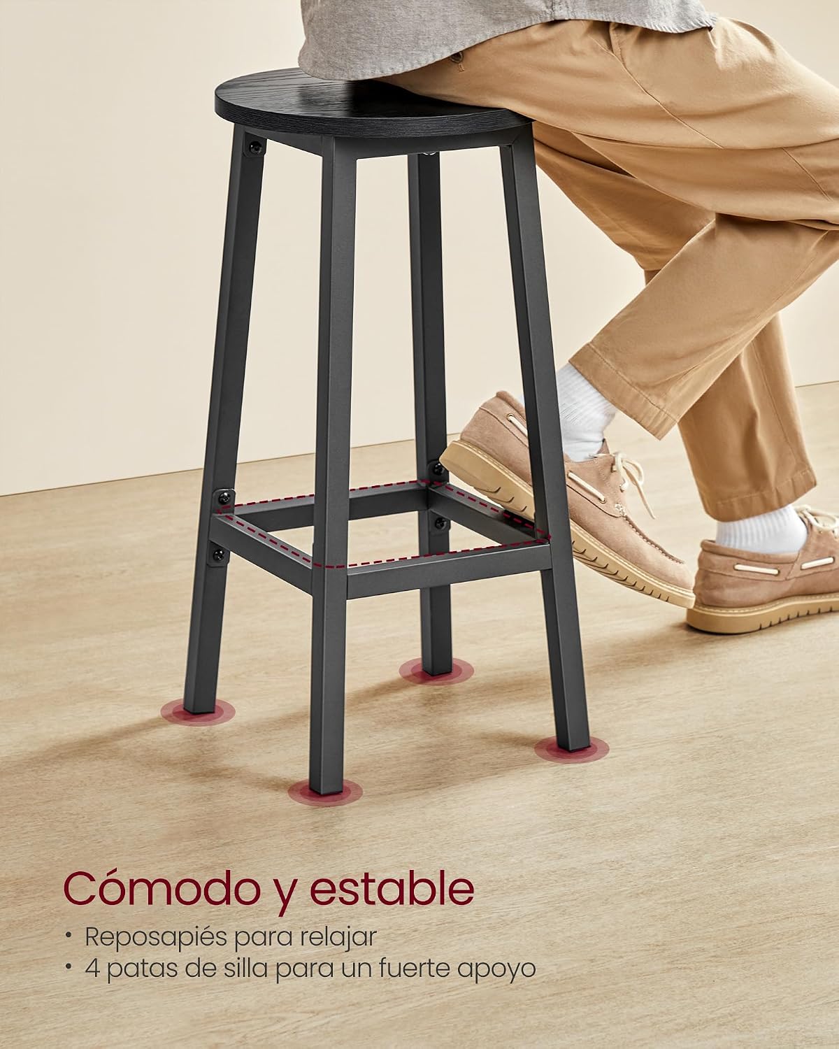 Detalle 2 de VASAGLE LBC032B56 Taburete de bar 65 cm