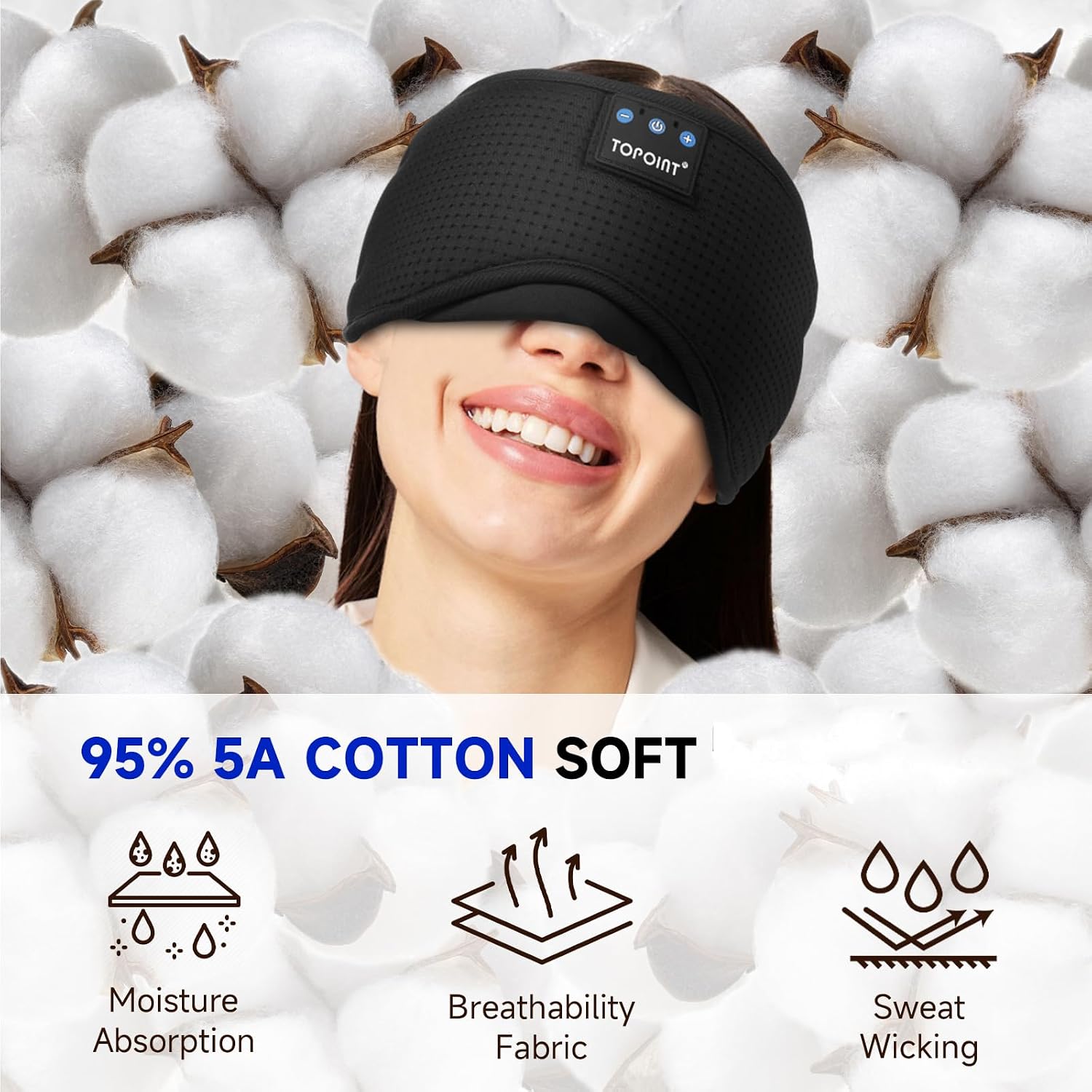 Detalle 2 de TOPOINT Sleep Mask Headphones Bluetooth 5.4 for Travel