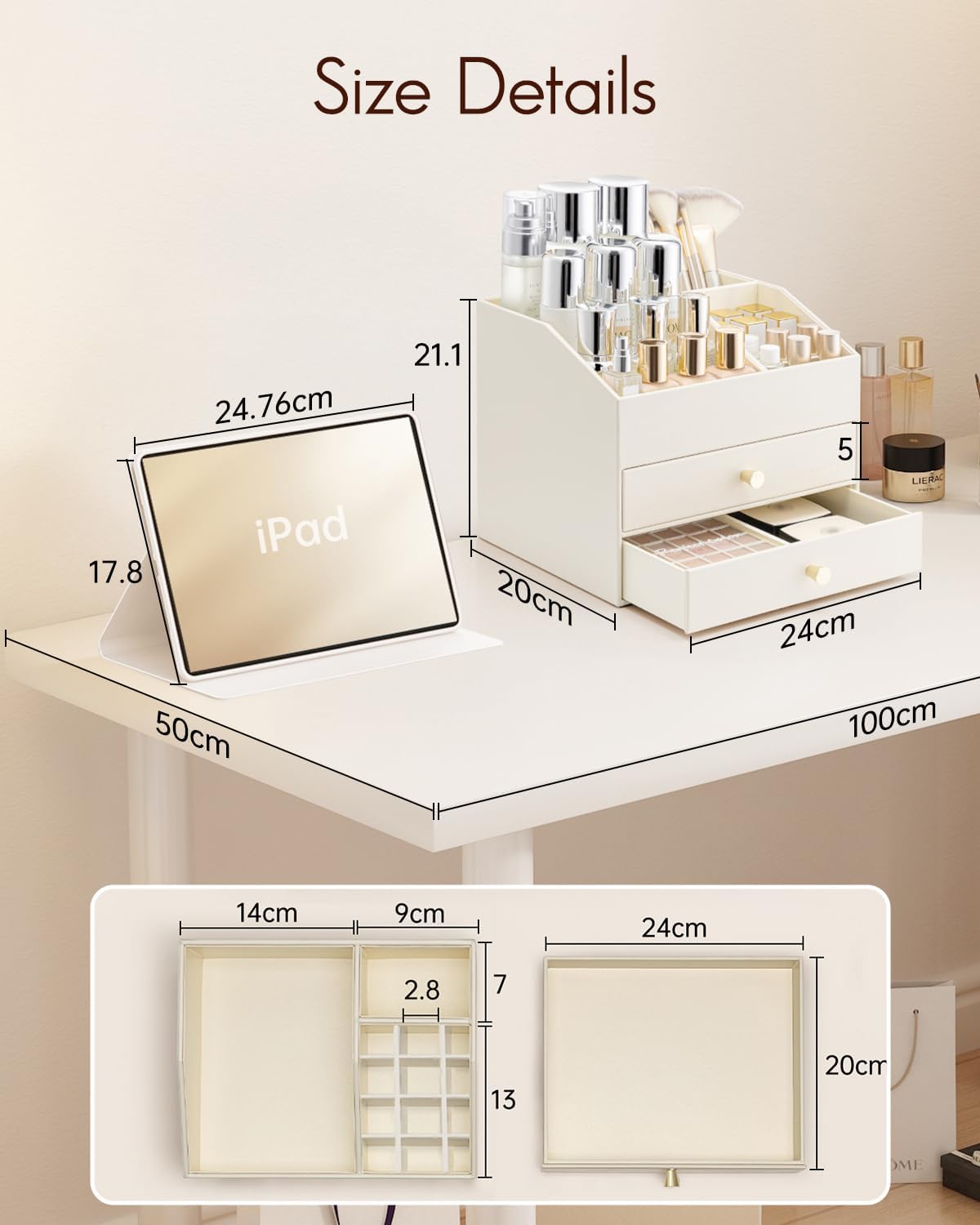 Detalle 1 de Vlando Makeup Organiser 2-drawer cosmetic storage