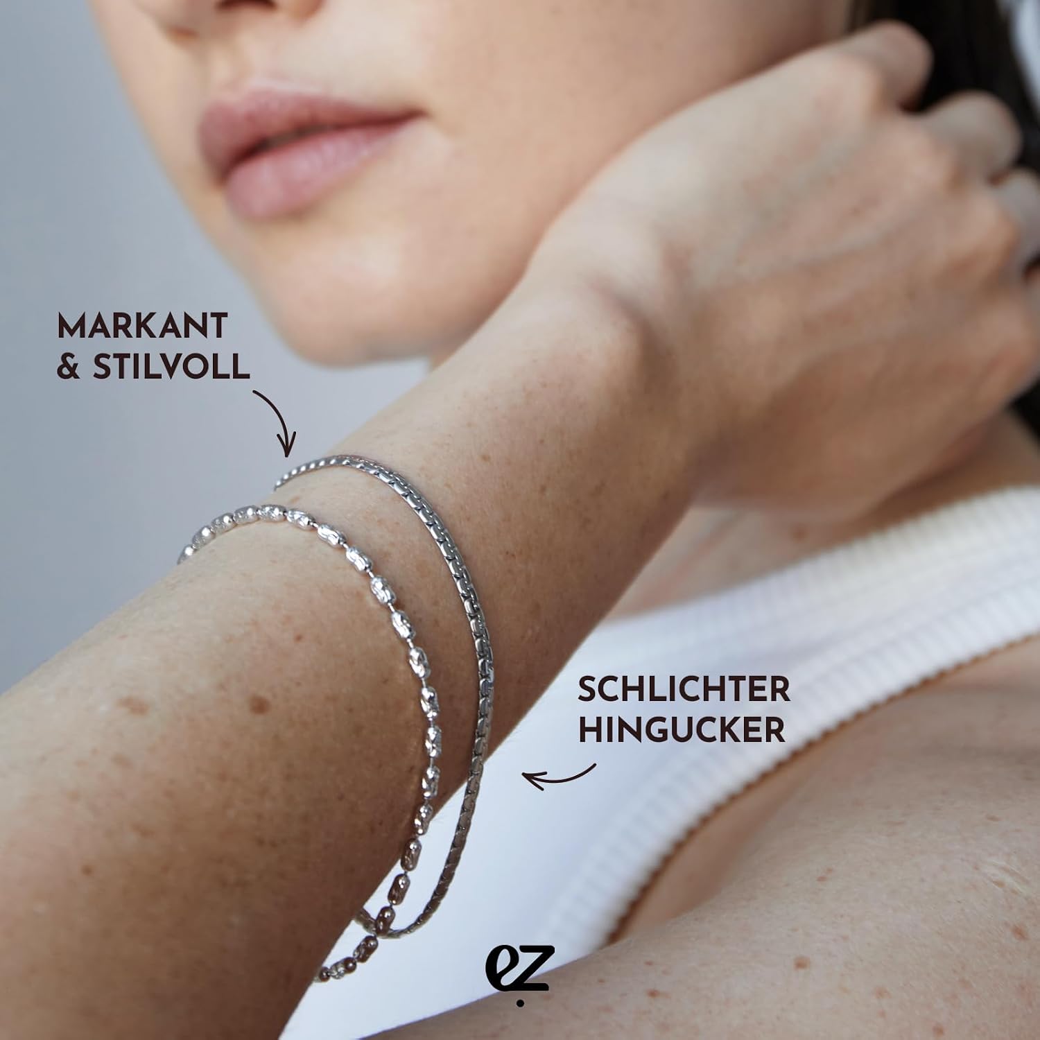 Detalle 2 de ECHTZEIT Damenarmband The Y-Sleek – Edelstahl, verstellbar 17–21 cm, strahlender Glanz