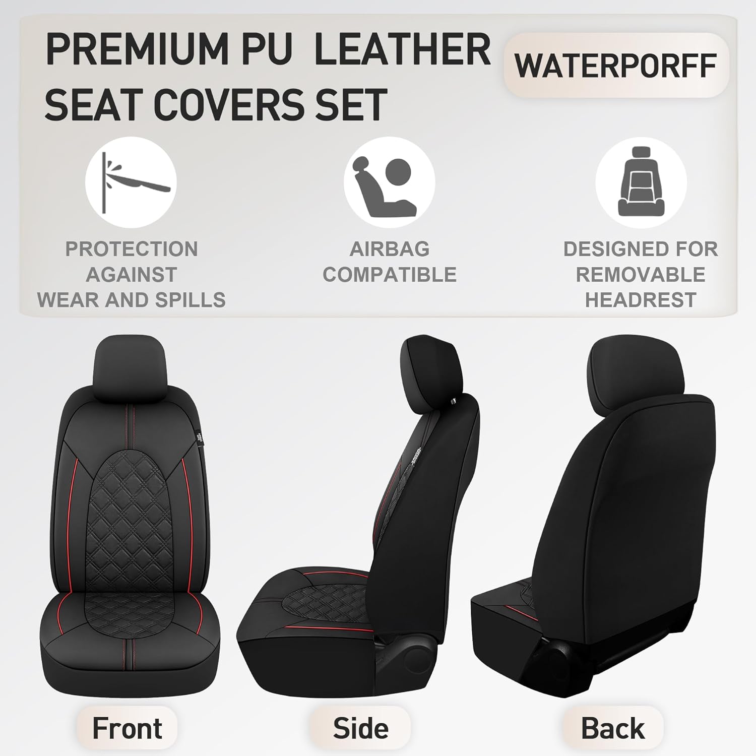 Detalle de CAROMOP Luxury PU Leather Seat Covers 25min