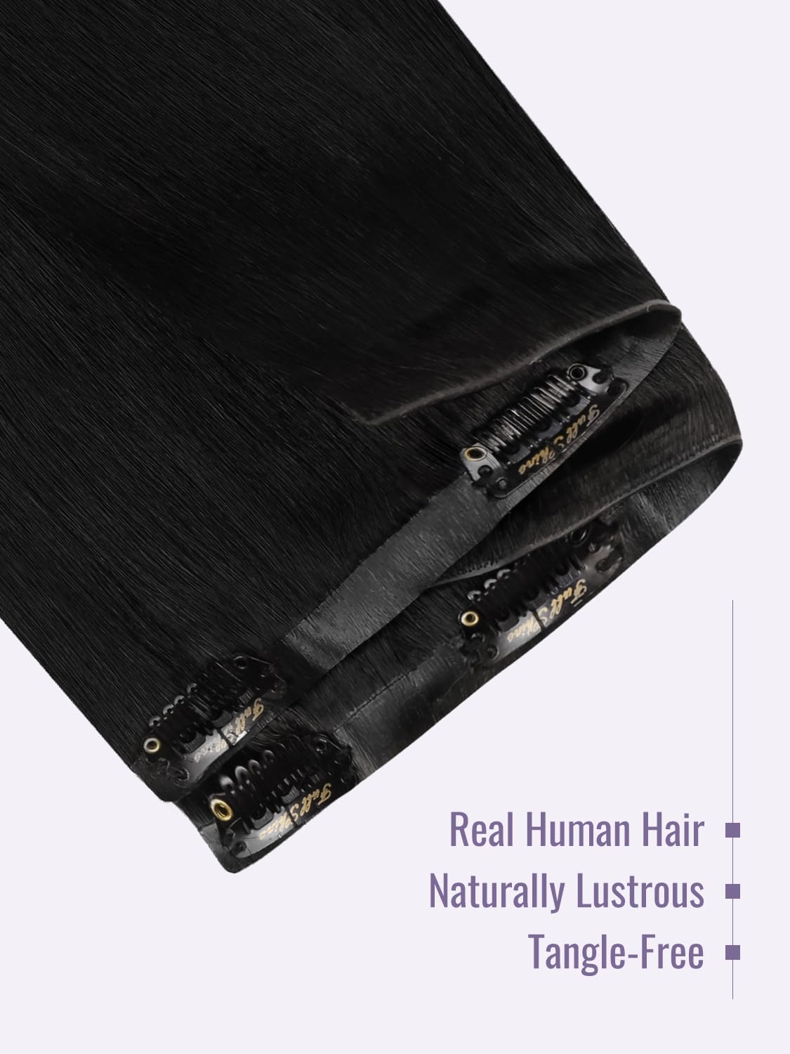 Detalle de Fshine Clip-in Extensions Echthaar Tiefschwarz 45 cm — 120 g, 6 Stücke