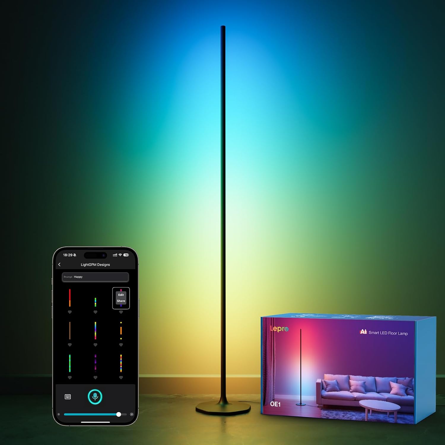 Detalle de Lepro OE1 AI Floor Lamp: Music‑Sync Smart Corner Lamp with AI Lighting Designer