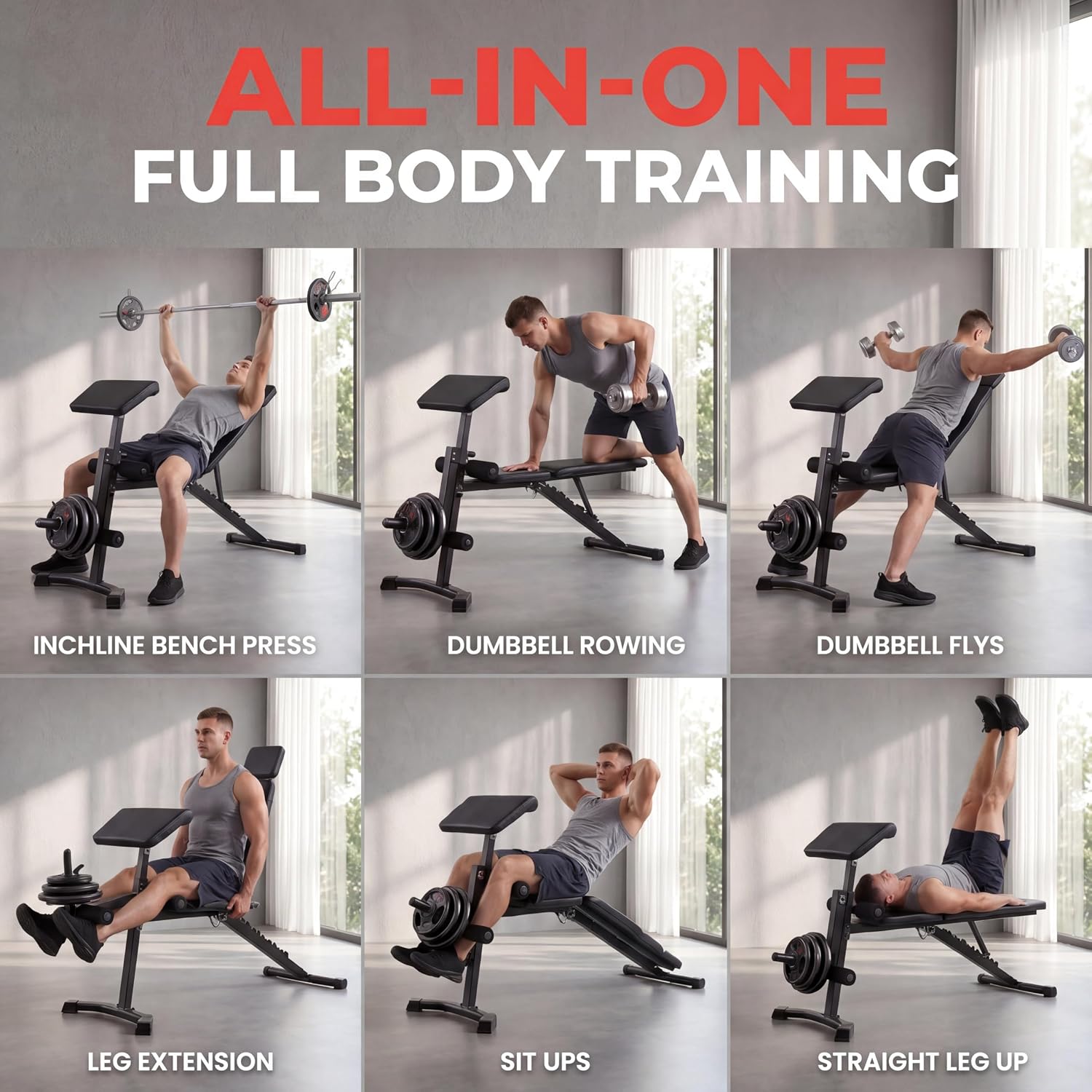 Detalle de OPPSDECOR Adjustable Weight Bench with Leg Extension and Preacher Curl Pad