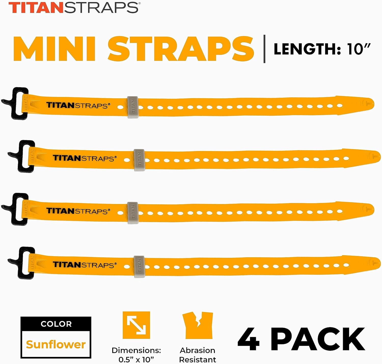 Detalle de TitanStraps Titan ユーティリティストラップ 10インチ・4本セット、ひまわり色