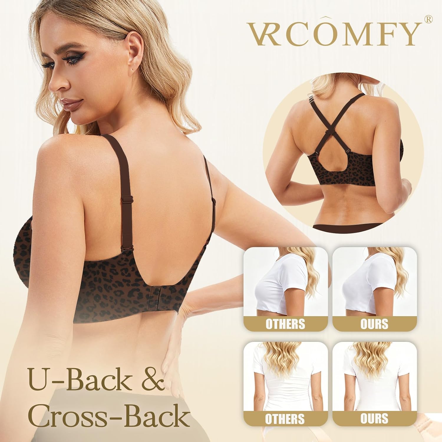 Detalle 2 de VRCOMFY Jelly Plunge Wireless Bra, Seamless Deep-V Push-Up Design