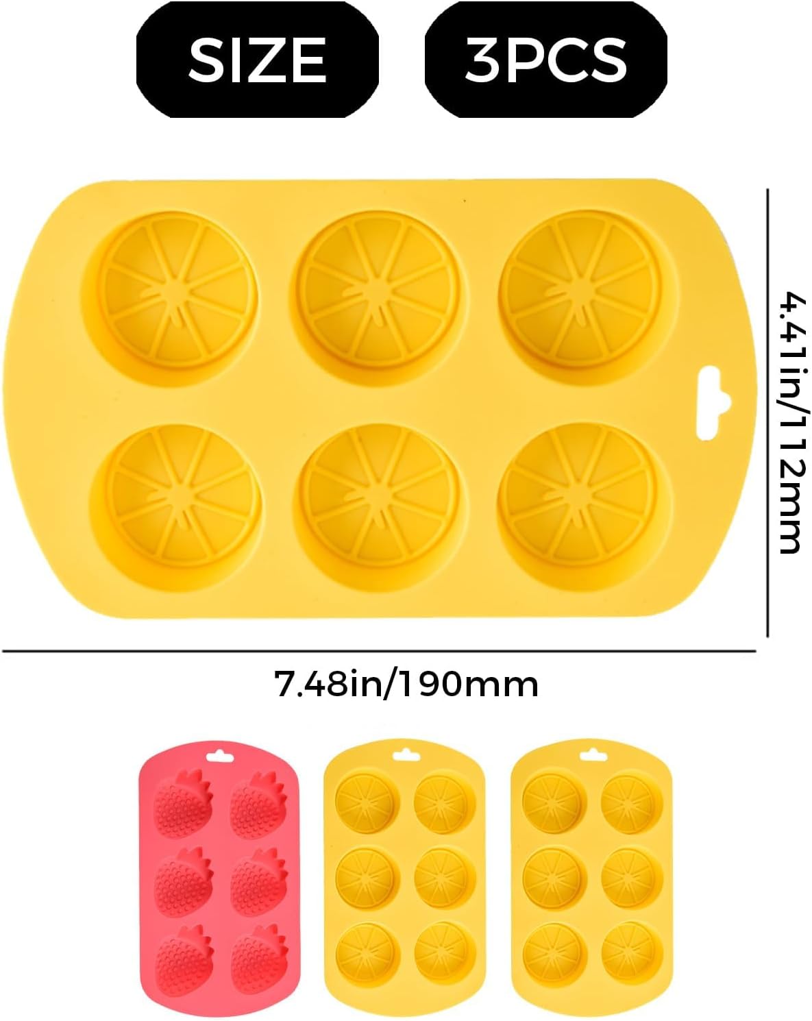 Detalle 2 de SIXDAWANJIA 3-Piece 3D Silicone Fruit Mold Set, Lemon and Strawberry Shapes
