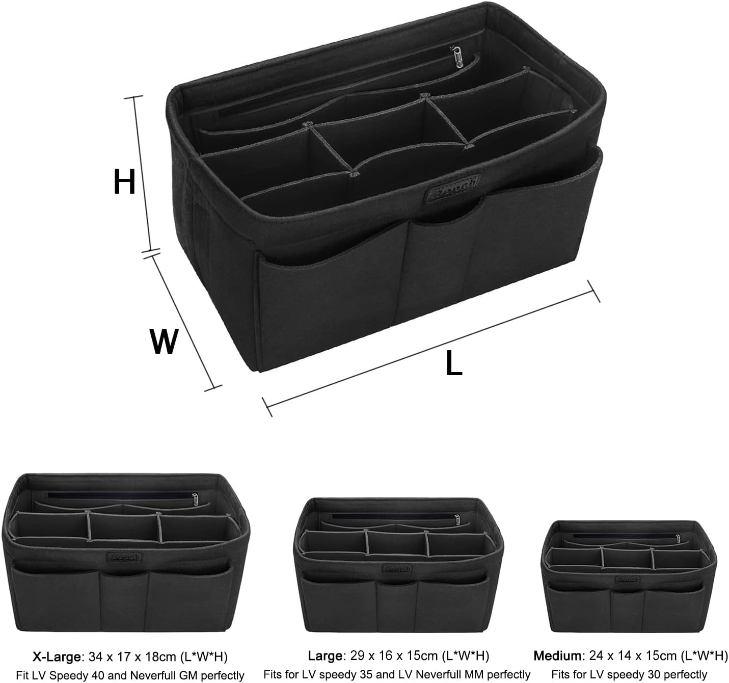 Detalle de Ropch Taschen Organizer für Damen-Handtaschen (Filz) – XL, Bag-in-Bag mit abnehmbarem Mittelteil