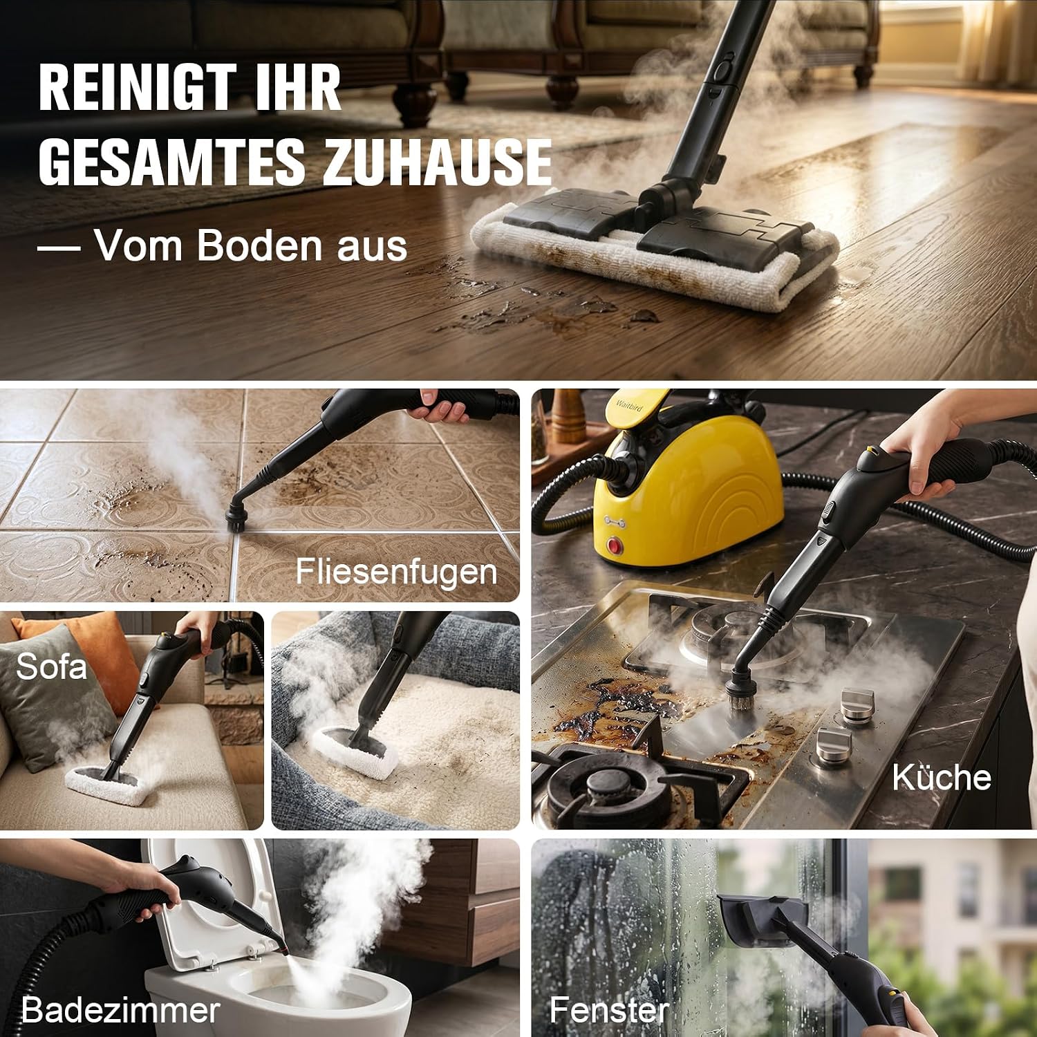Thumbnail 6 de Waitbird 5 Bar Dampfreiniger für Zuhause – 160 °C, 5 bar Hochdruck, umfangreiches Zubehör
