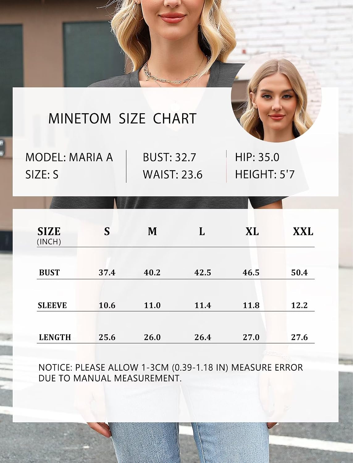 Detalle 2 de Minetom Women’s V-Neck T-Shirts (Casual Half Sleeve) – Soft Stretch Basic Tees for Summer