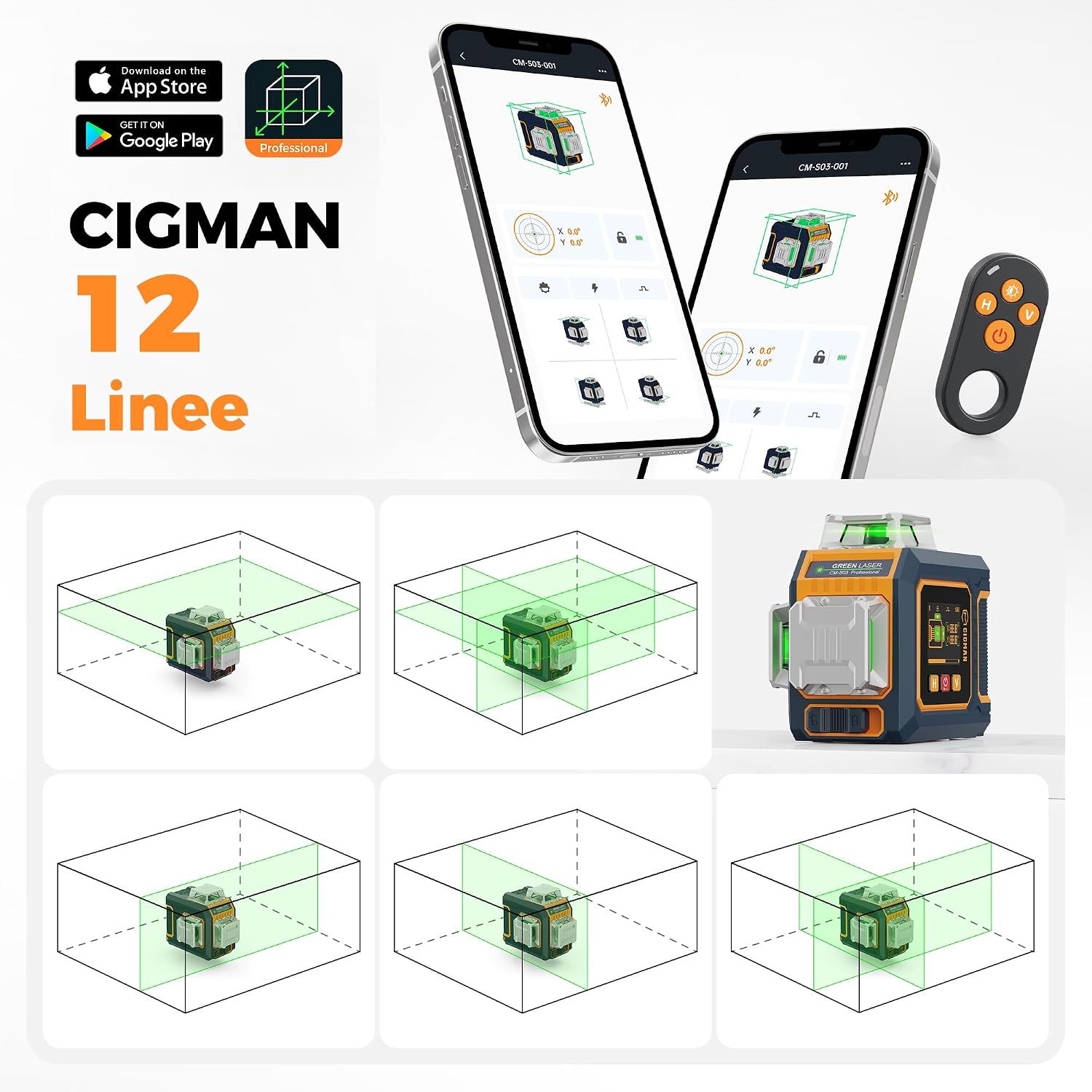 Thumbnail 1 de Livella Laser CIGMAN CMS03: 3x360° autolivellante, controllo via App e display LCD