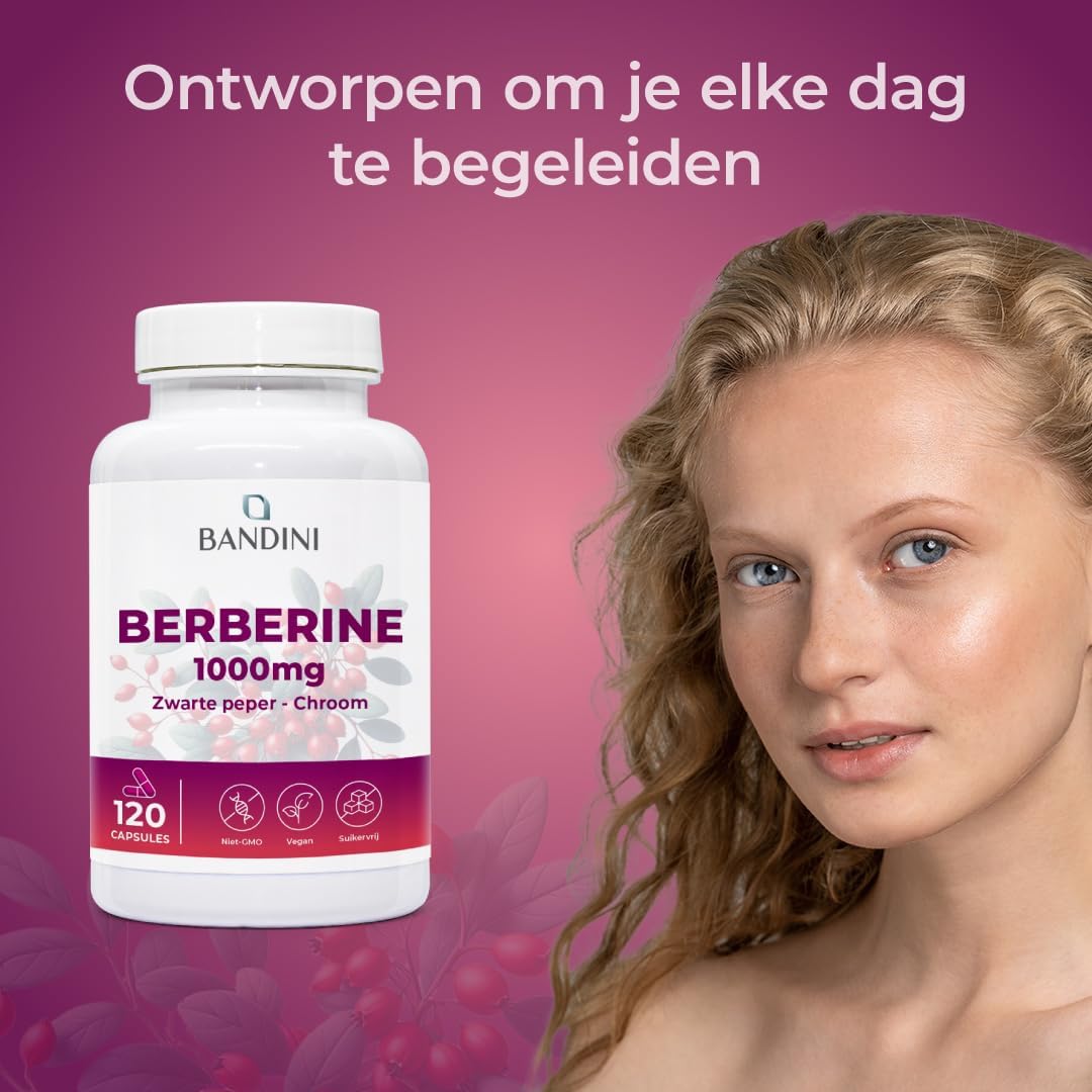 Detalle de Bandini Berberine 1000 mg, 120 veganistische capsules met chroom en zwarte peper