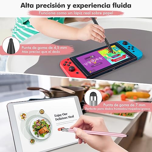 Thumbnail 4 de Lapiz para Tablet MEKO 3 en 1 Lapiz para iPad/iPhone/Samsung/Android/iOS, Lapiz Tactil Tablet de Alta Sensibilidad y Precisión con 10 Puntas de Repuesto (Negro + Oro Rosa)