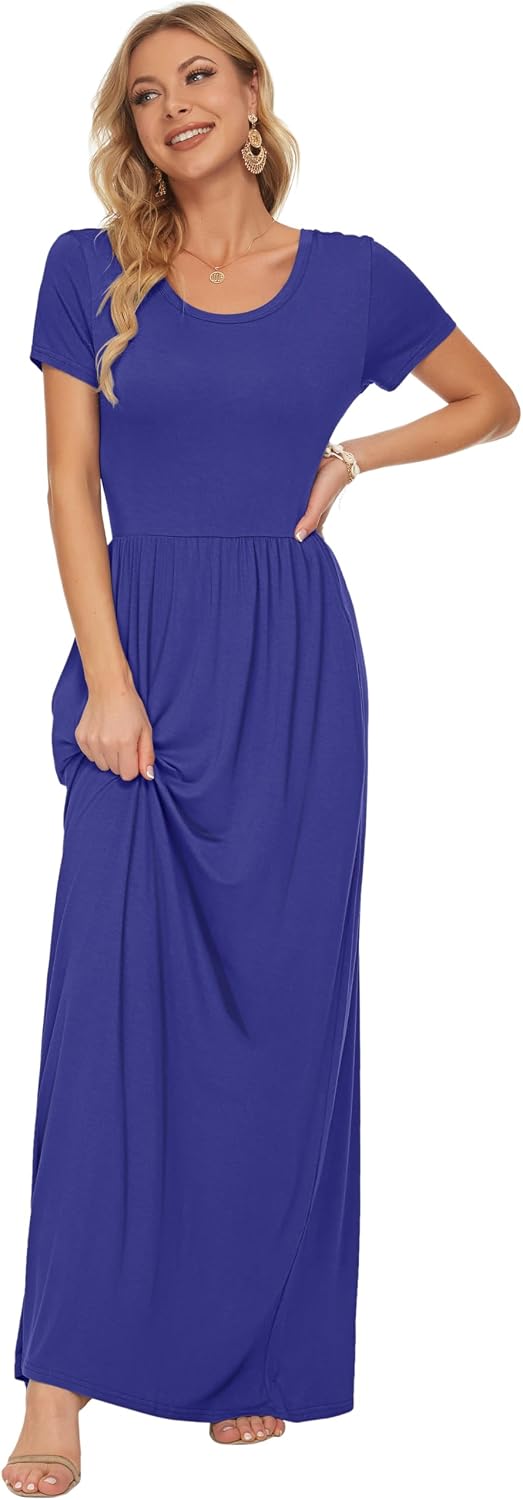 Thumbnail 2 de AUSELILY Damen Kurzarm Sommer Casual Long Maxi Kleider mit Taschen – Lockerer Komfort mit two Seitentaschen