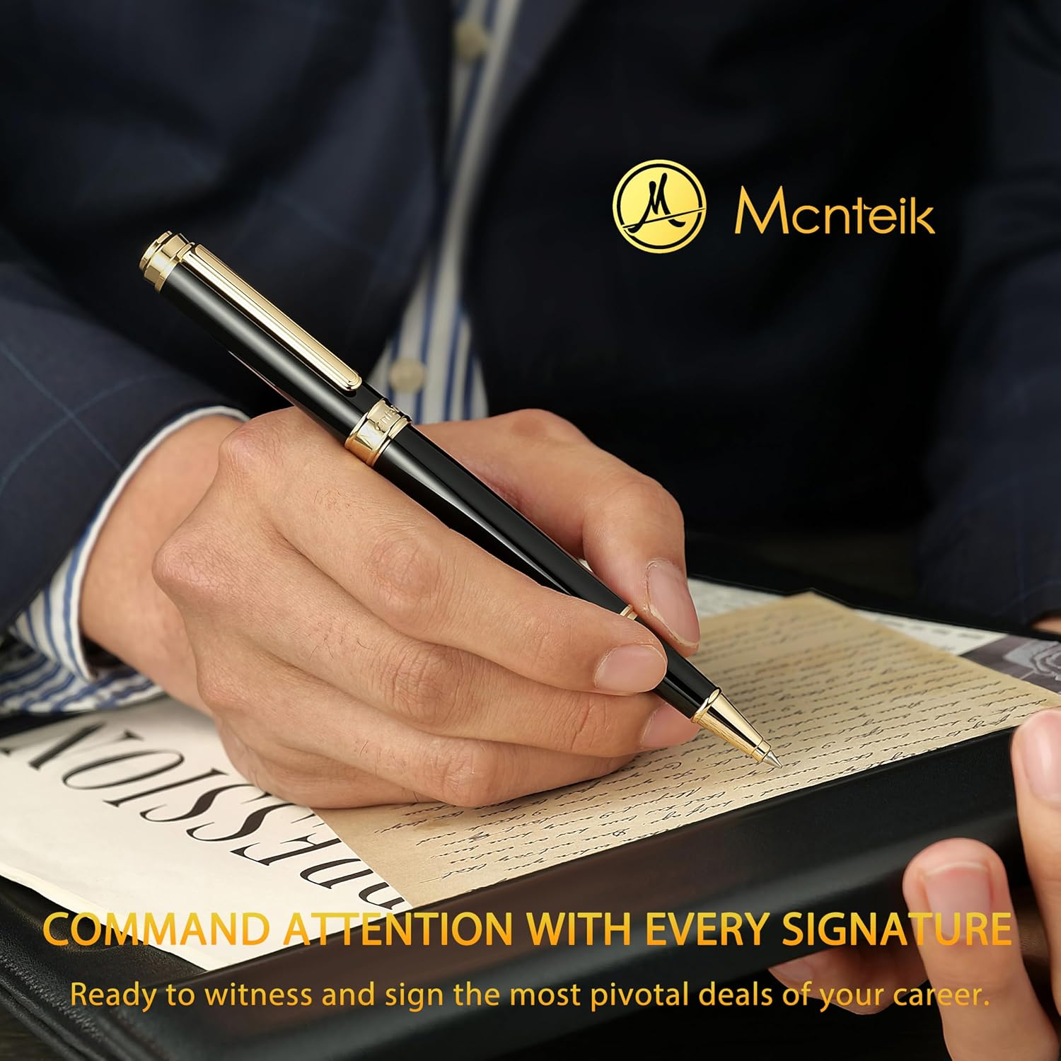 Thumbnail 6 de MCNTEIK 317 Rollerball in Piano Black Lacquer with 24K Gold Finish and Schmidt 888F Refill