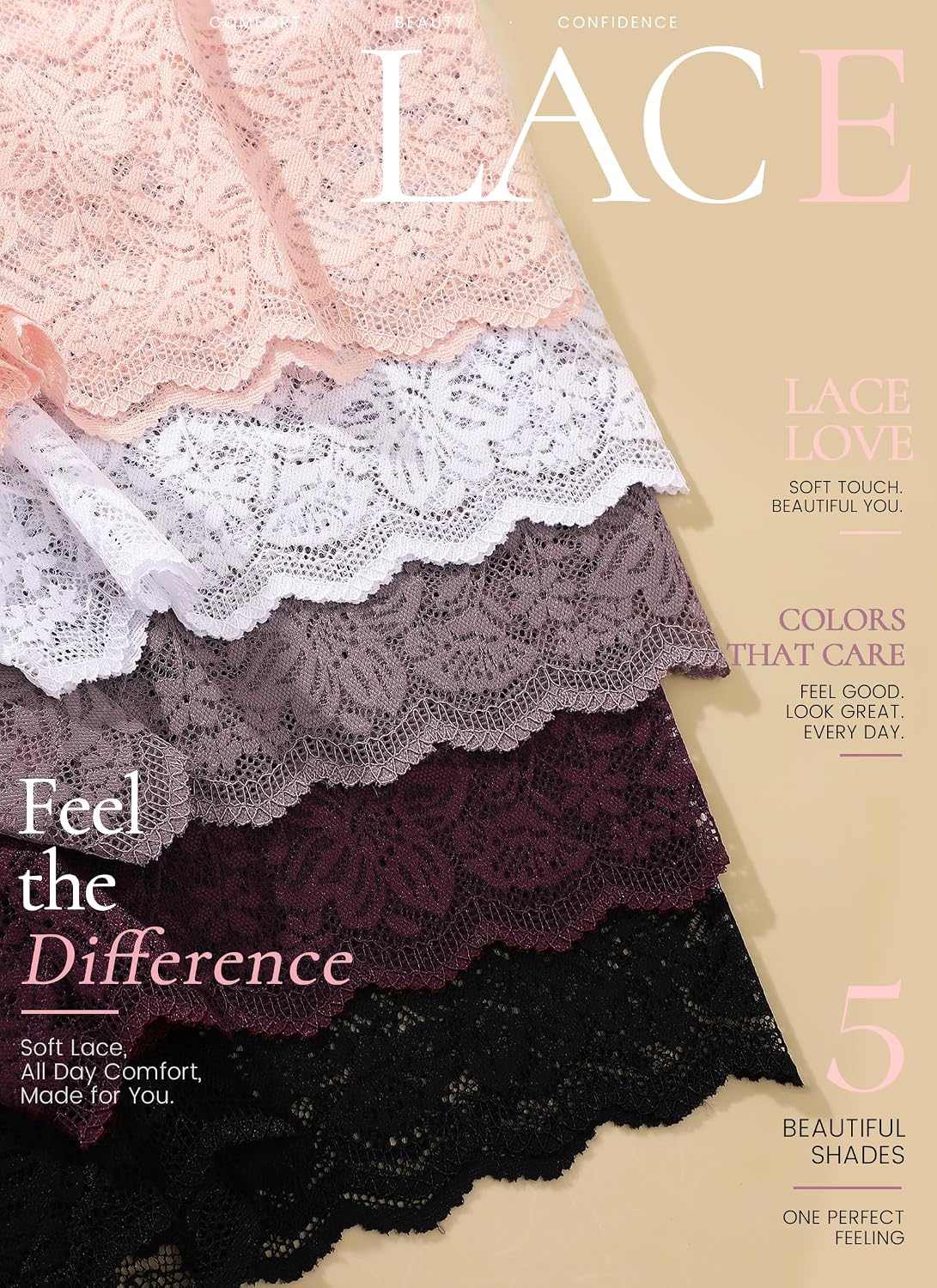 Detalle 2 de ALL OF SHE Lace Boyshort Panties, 5-Pack Plus Size with Cotton Waistband