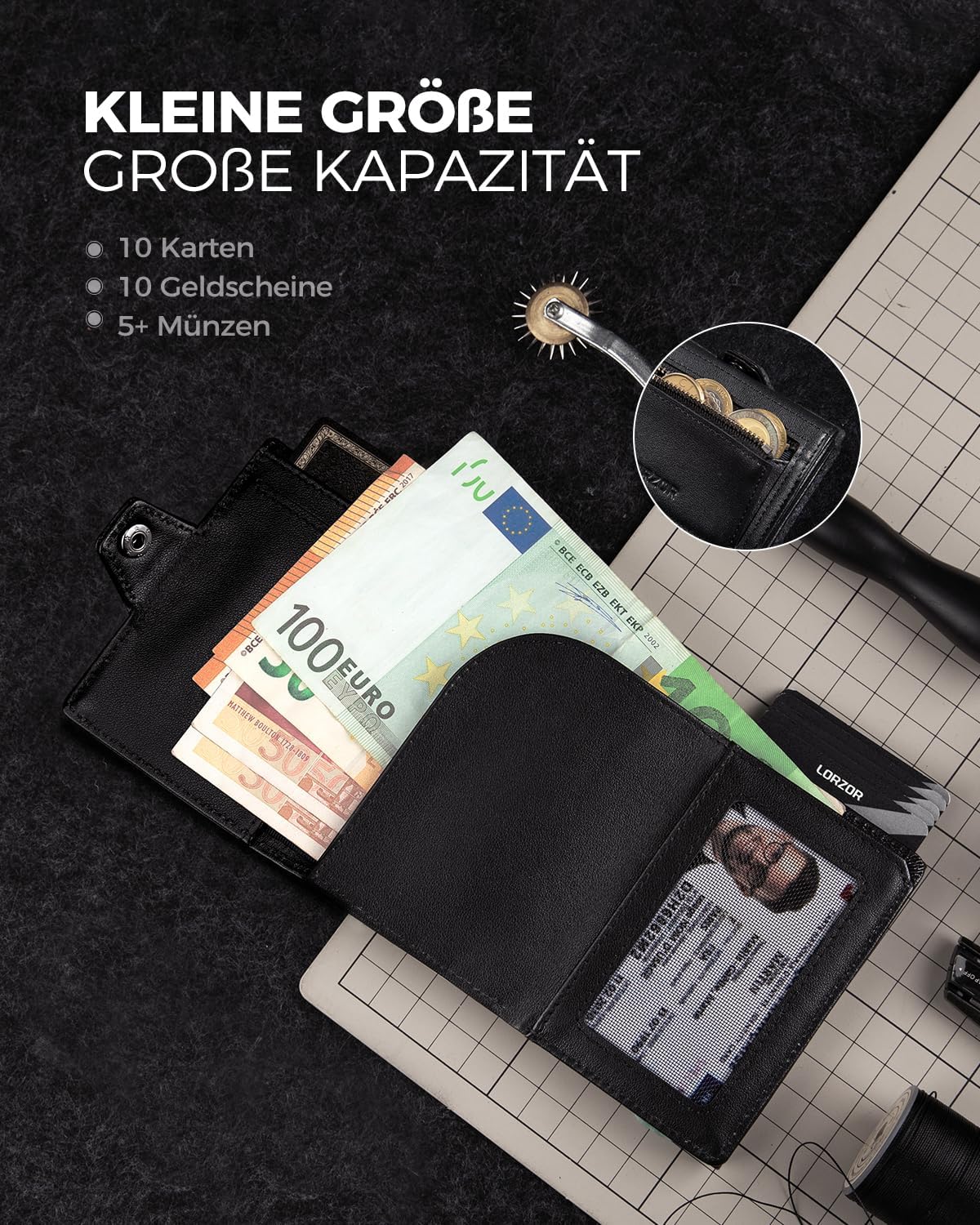 Thumbnail 4 de LORZOR Slim Wallet Herren Geldbörse 10 Karten 👛