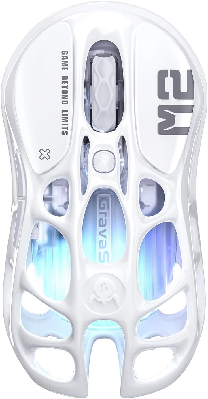 Detalle de GravaStar Mercury M2 Gaming-Maus kabellos (2,4 GHz/Bluetooth/Kabel) mit bis zu 26.000 DPI, 79 g und PAW3395