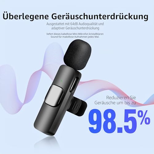 Thumbnail 7 de Uewpv Kabelloses Lavalier-Mikrofon-Set 2er-Pack – USB-C/Lightning, Geräuschunterdrückung, kompatibel mit iPhone, iPad & Android