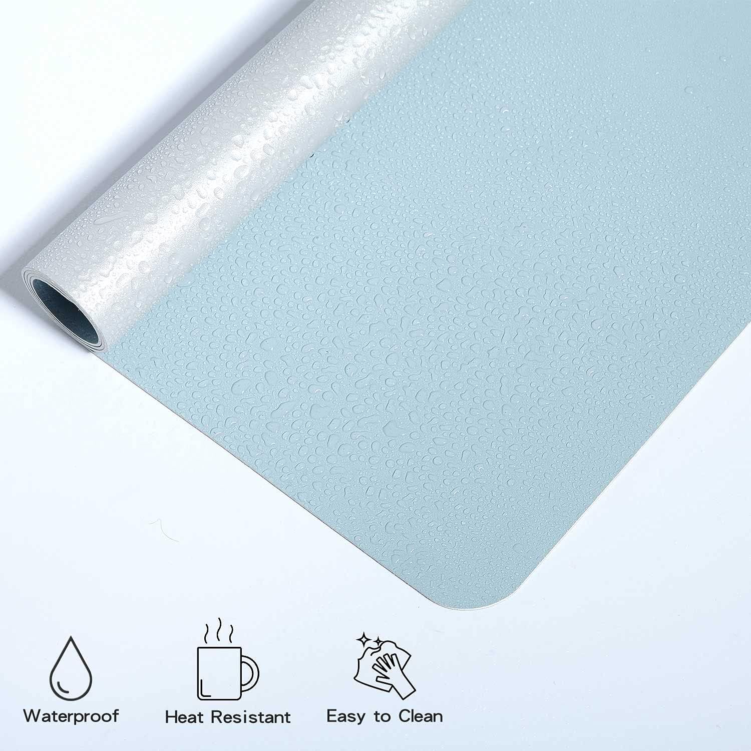 Detalle 2 de DOBAOJIA Mausepad XL 80 x 40 cm – doppelseitig nutzbare PU-Leder-Schreibtischmatte für Laptop, Maus & Schreiben (Azurblau/Silber)