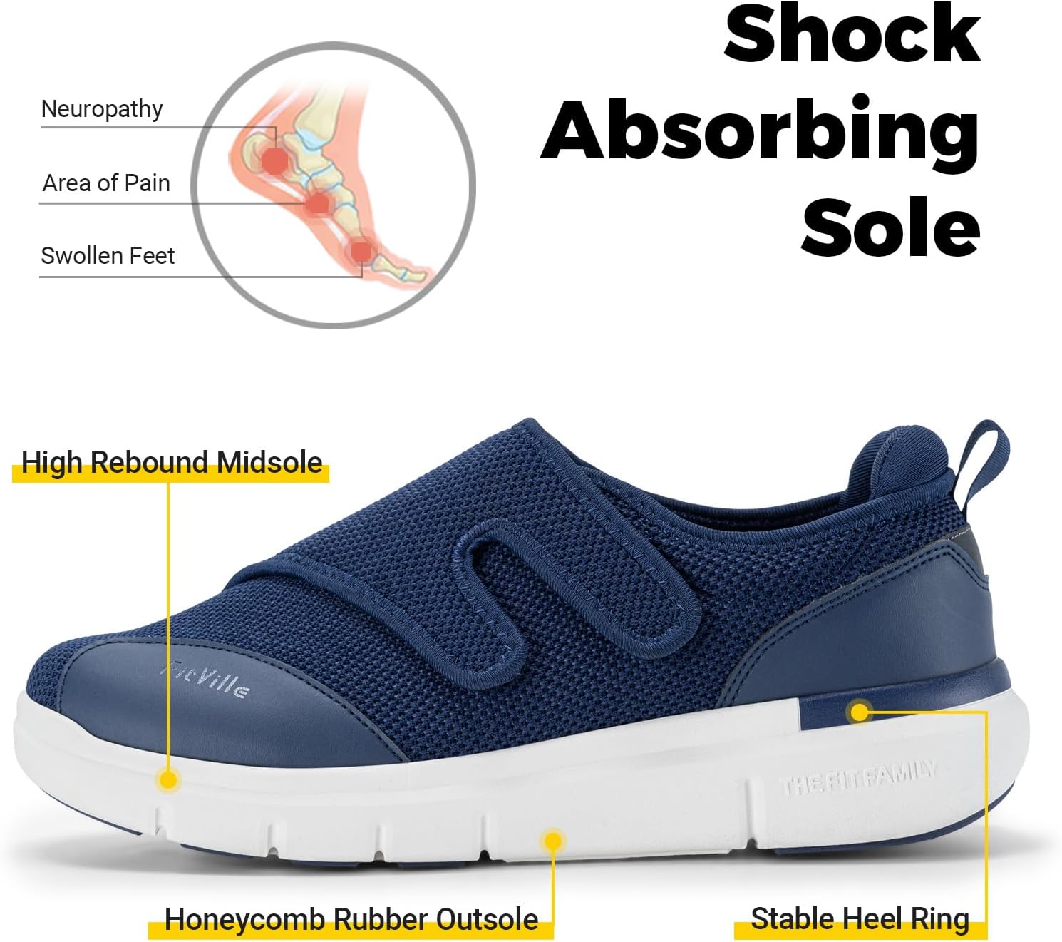 Thumbnail 3 de FitVille Scarpe Diabetici da Uomo Extra Larghe per Piedi Gonfi – Ortopediche Regolabili