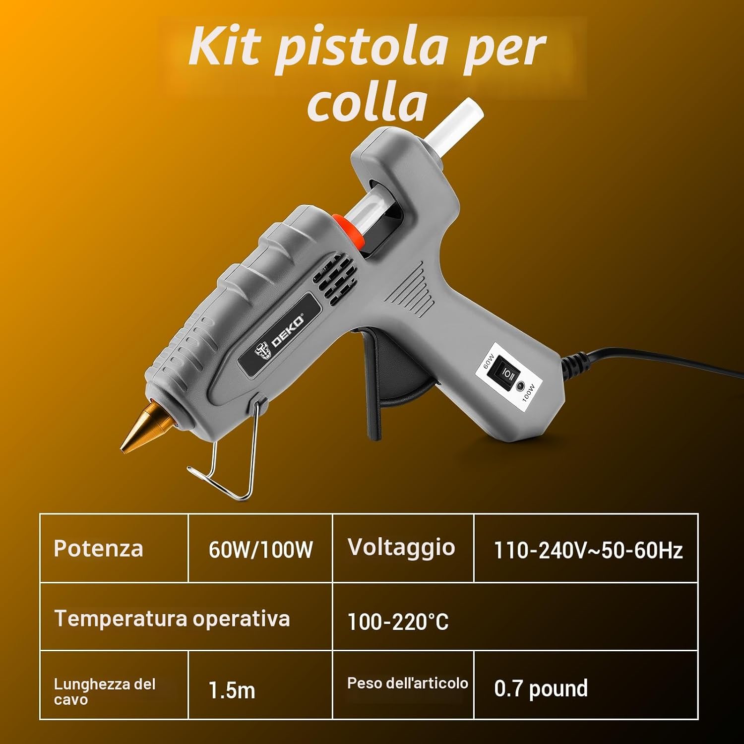 Thumbnail 3 de DEKO Pistola Colla a Caldo 60/100 W doppia temperatura con 25 bastoncini, rigenerata per DIY e artigianato
