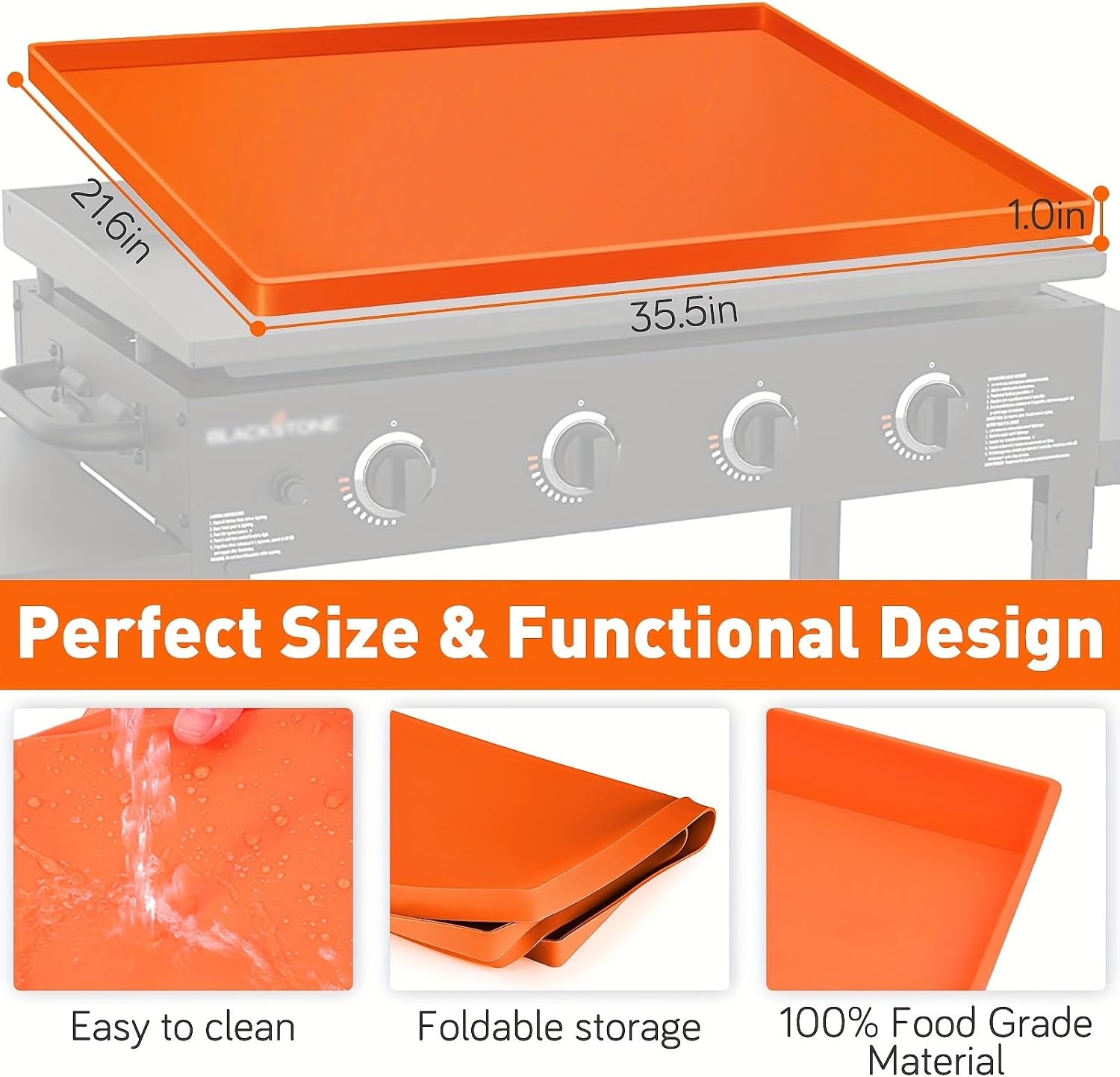 Detalle 2 de REEDTOCK GSM2389 Silicone Griddle Mat for 36-Inch Blackstone, Orange, 400°F
