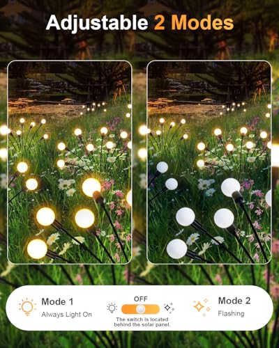Detalle de AdalyRoma 4 Piezas Luces Solares de Luciérnaga con 8 LED — Iluminación Exterior IP65, Blanco Cálido