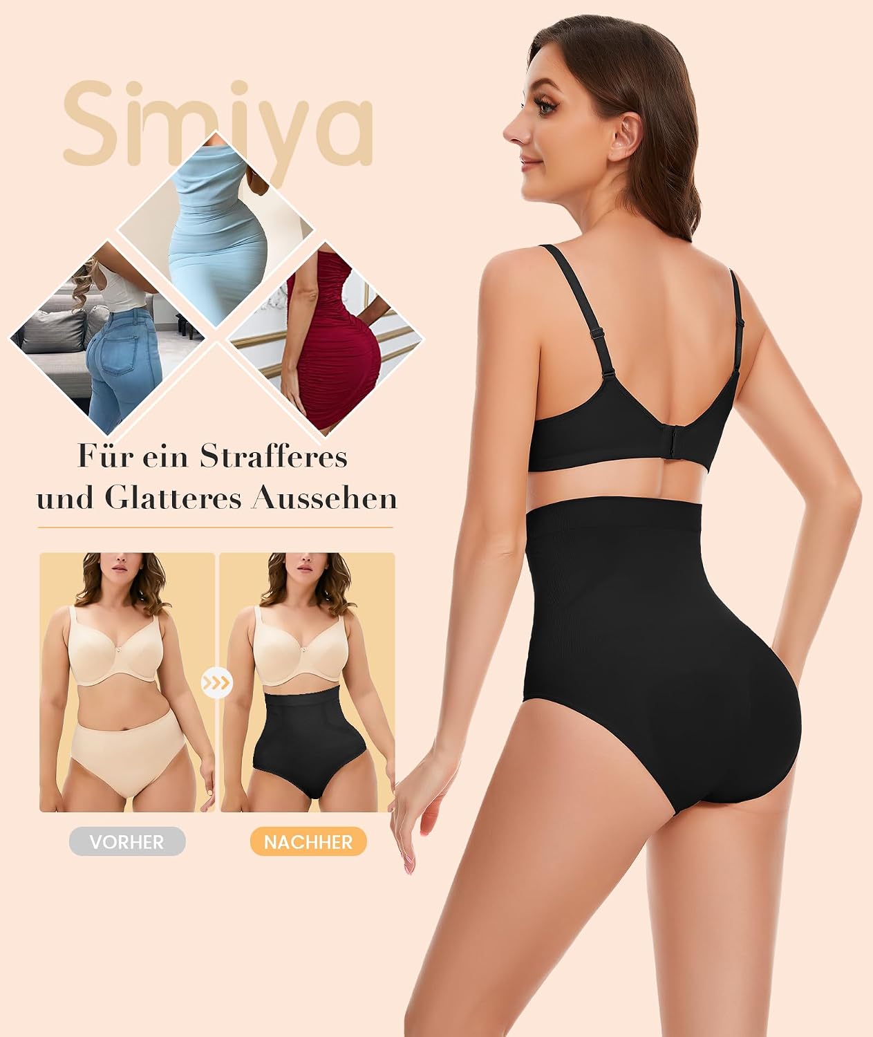 Detalle de SIMIYA Shapewear Damen Bauchweg Unterhose – Figurformende Miederhose mit 4 Stäben