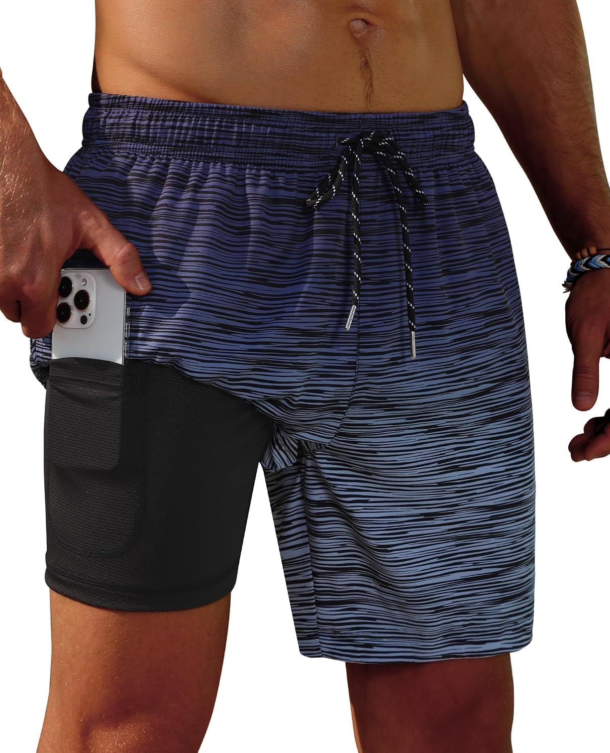 Detalle de Gleeease 7inch Men’s Swim Trunks 2-in-1 with Compression Liner, Pockets, Quick-Dry and Stretch