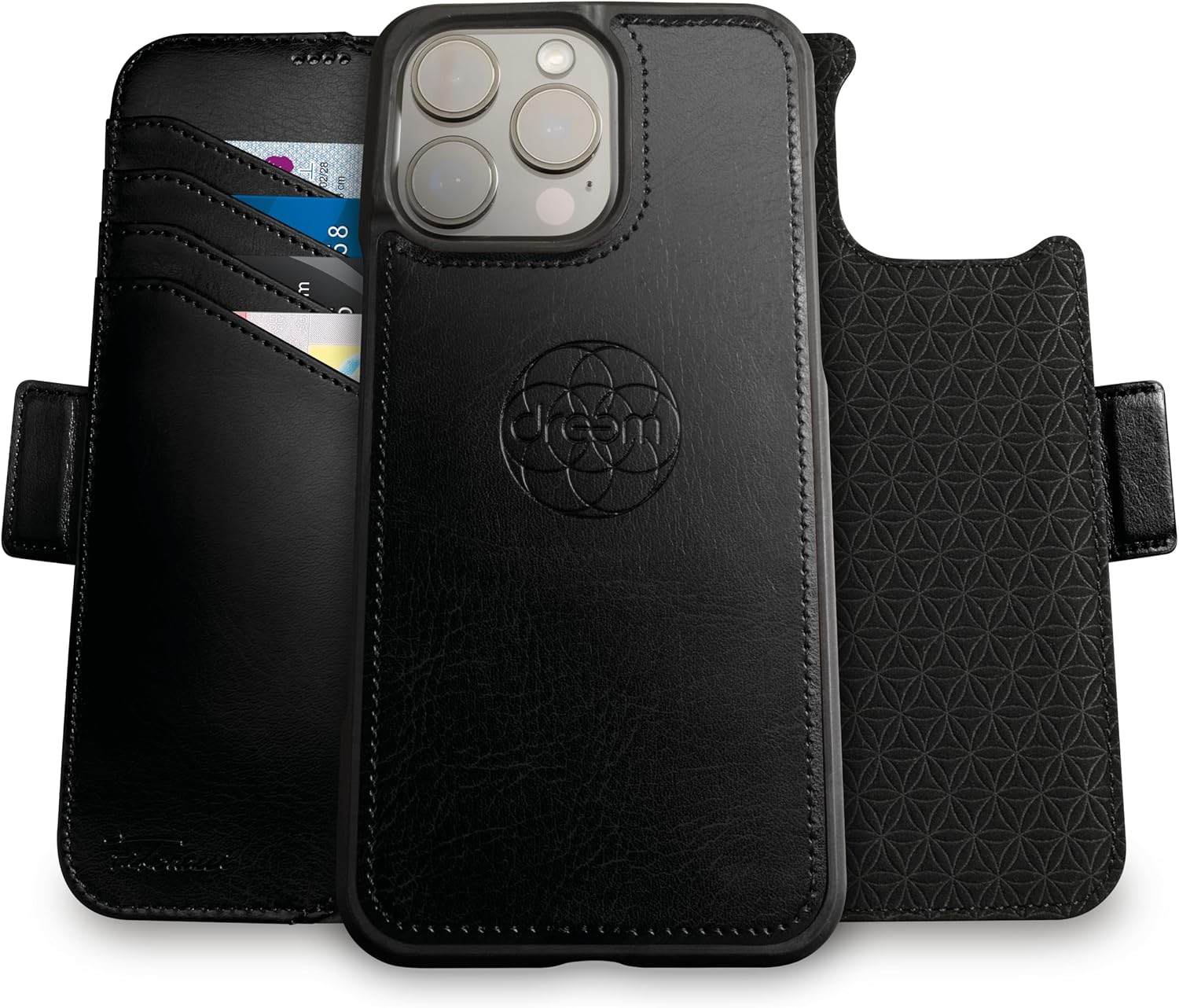 Detalle de Dreem Wallet Case for iPhone 16 Pro Max with 3-Way Kick-Stand and RFID Blocking