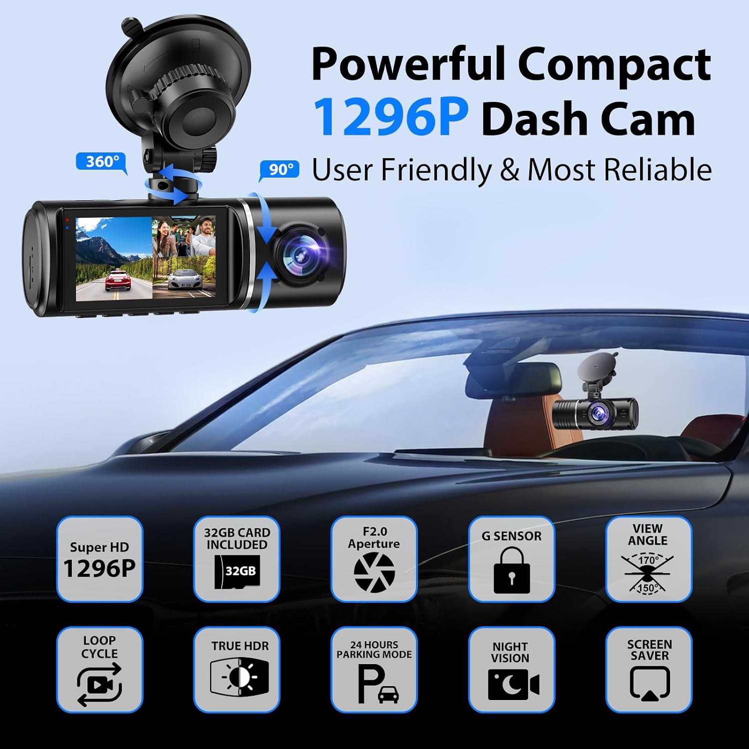 Thumbnail 1 de Dash Cam Front and Rear 1080P