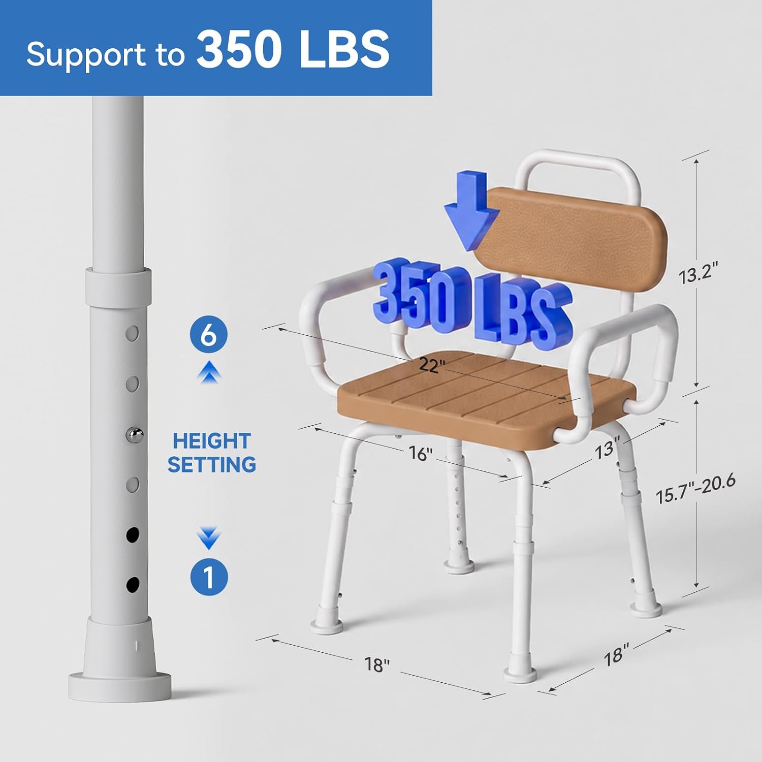 Detalle de Loyoda LSC017 Swivel Shower Chair with Adjustable Height and Removable Arms