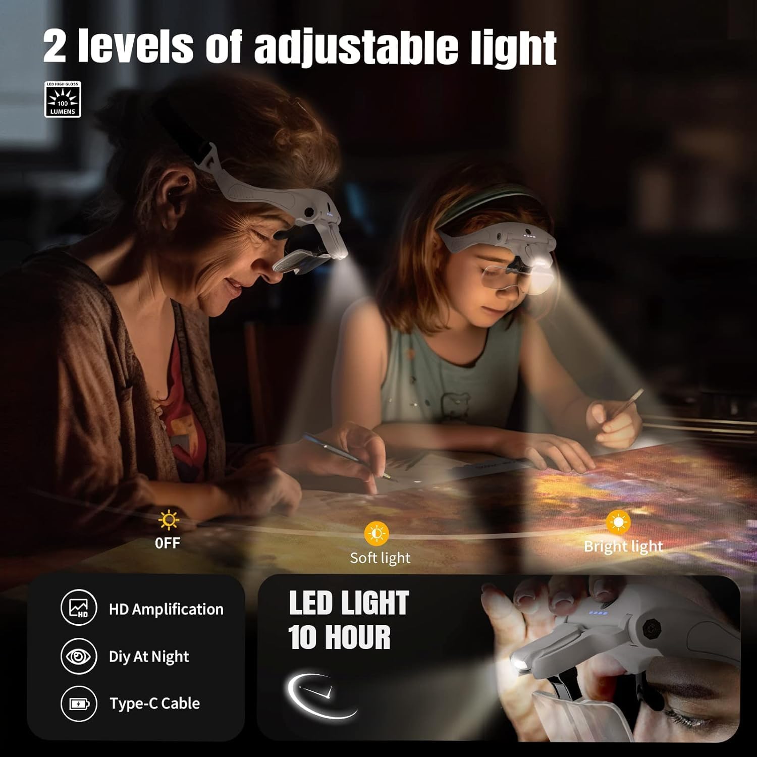 Detalle 2 de ARTDOT Magnifying Glasses 5x with LED lights