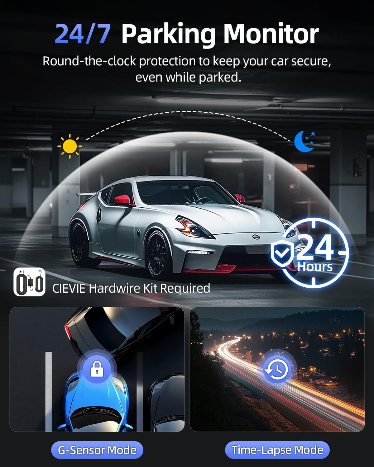 Thumbnail 4 de CIEVIE Dash Cam Front and Rear (4K) – 64GB, 1.5" IPS Display, 5GHz Wi‑Fi, 24/7 Parking, G‑Sensor