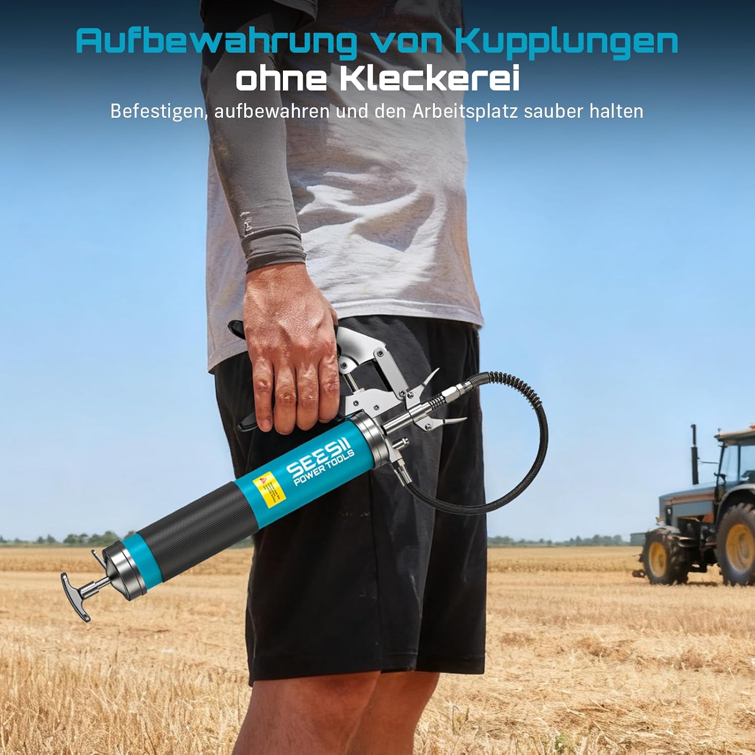 Detalle de Seesii Fettpresse 8000 PSI – 400 ml Einhand Fettpresse mit Schnellkupplung, 90°-Adapter und flexiblem Schlauch